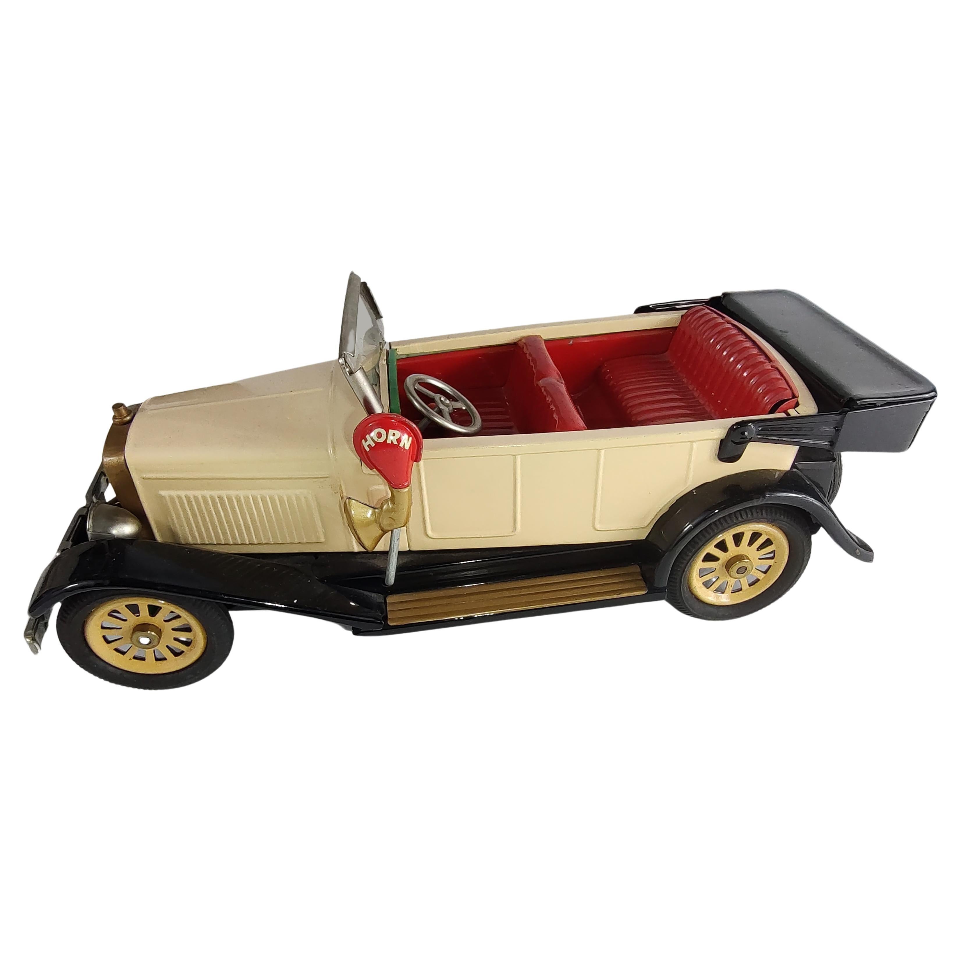 Industrial Mid Century Japanese Tin Litho Toy Car Replicas Fords 1908 & 1925 Touring Cars For Sale