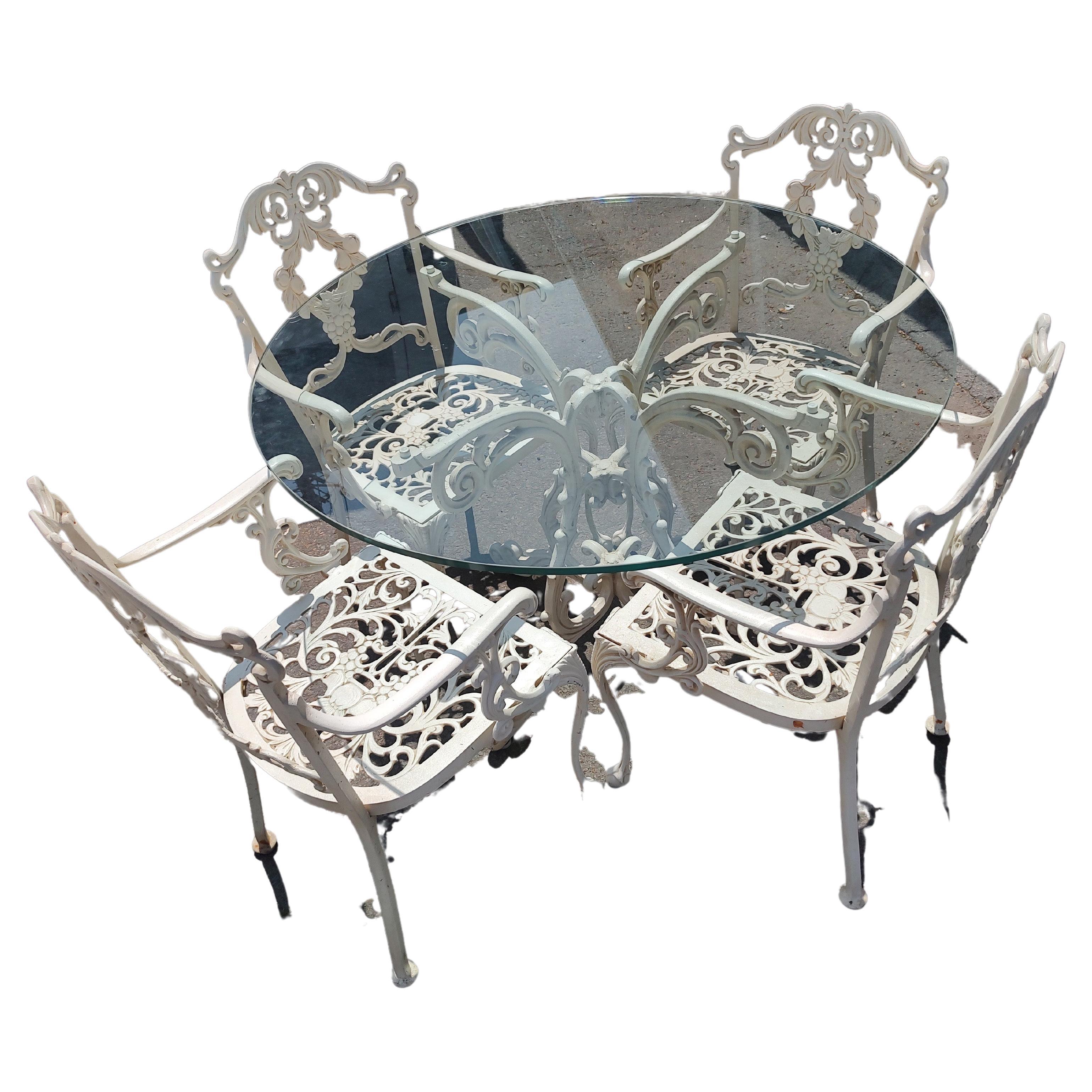 Indoor Outdoor Cast Aluminum 6 Pc Set of Molla Dining Room Table & 4 Chairs ko en vente 4
