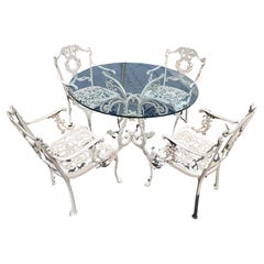 Retro Indoor Outdoor Cast Aluminum 6 Pc Set of Molla Dining Room Table & 4 Chairs ko