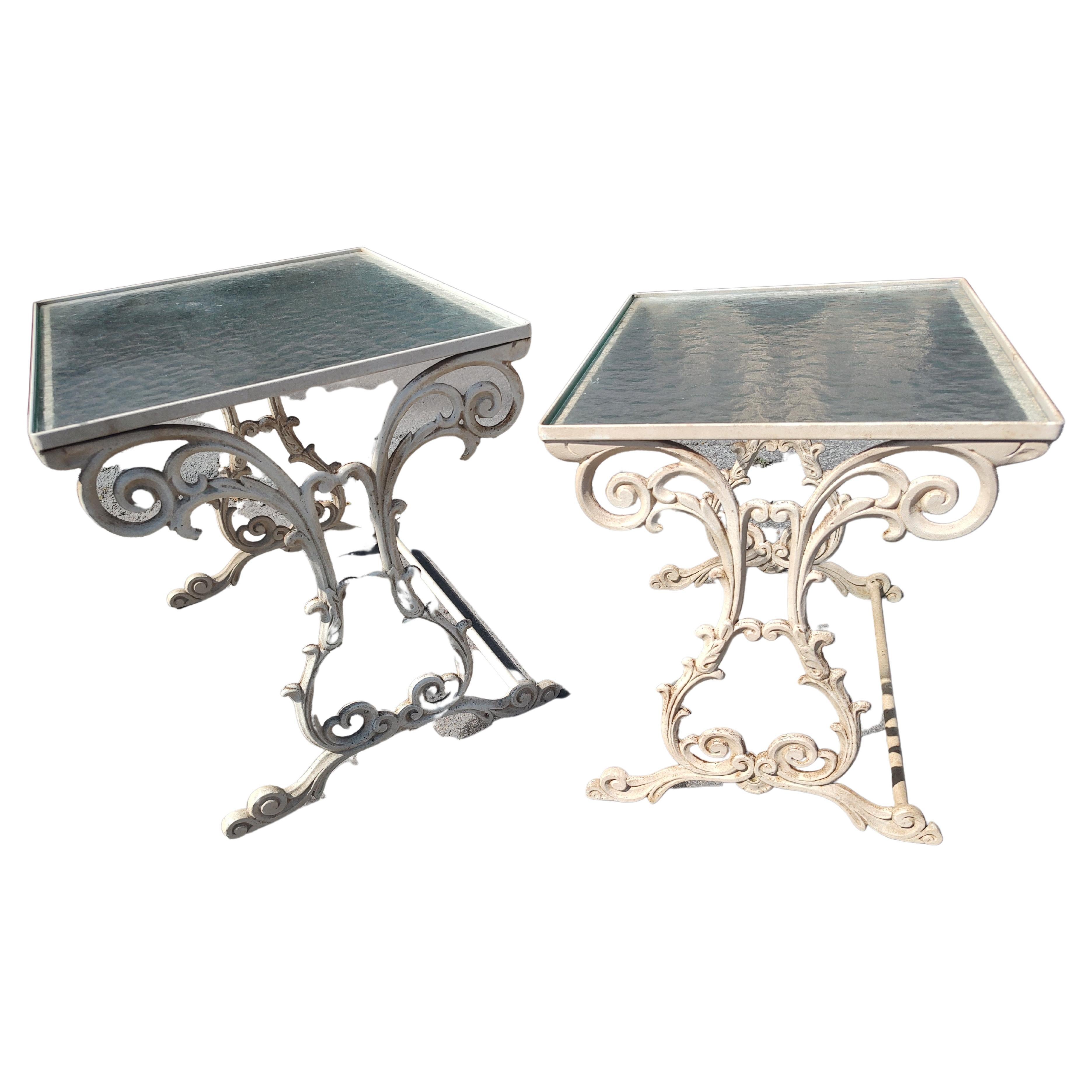 Pair of Cast Aluminum Stacking Tables with Obscure Glass by Molla of Italy For Sale