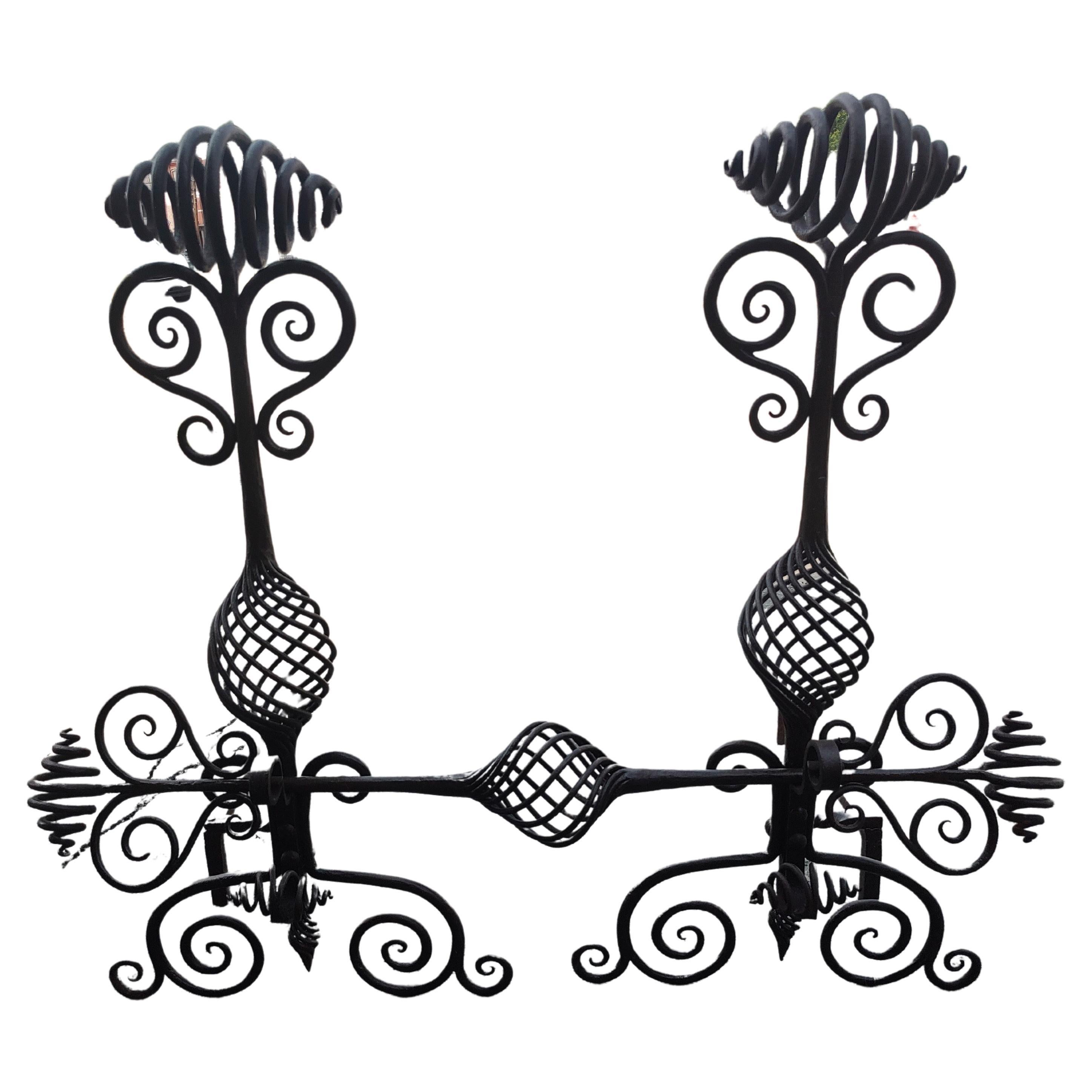 Large Hand Wrought Iron with Twists and Open Spirals style of Samuel Yellin For Sale