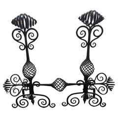 Vintage Large Hand Wrought Iron with Twists and Open Spirals style of Samuel Yellin