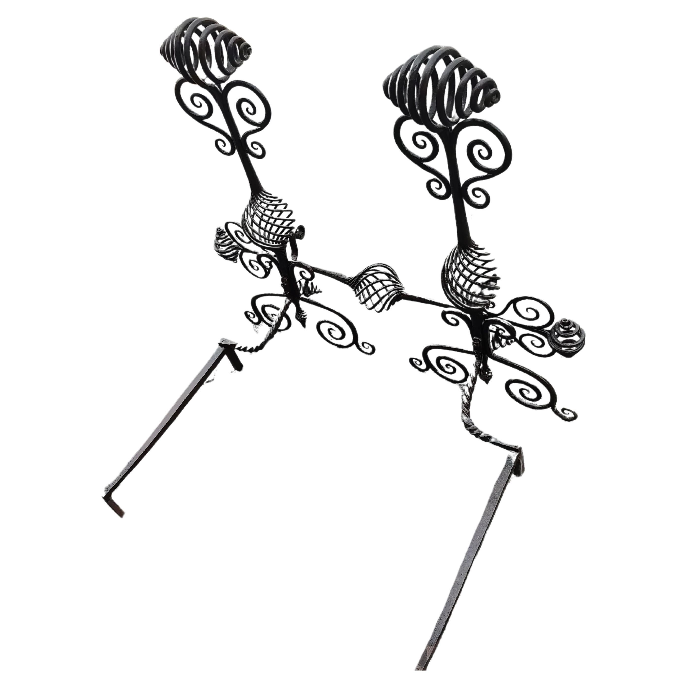 Mid-20th Century Large Hand Wrought Iron with Twists and Open Spirals style of Samuel Yellin For Sale