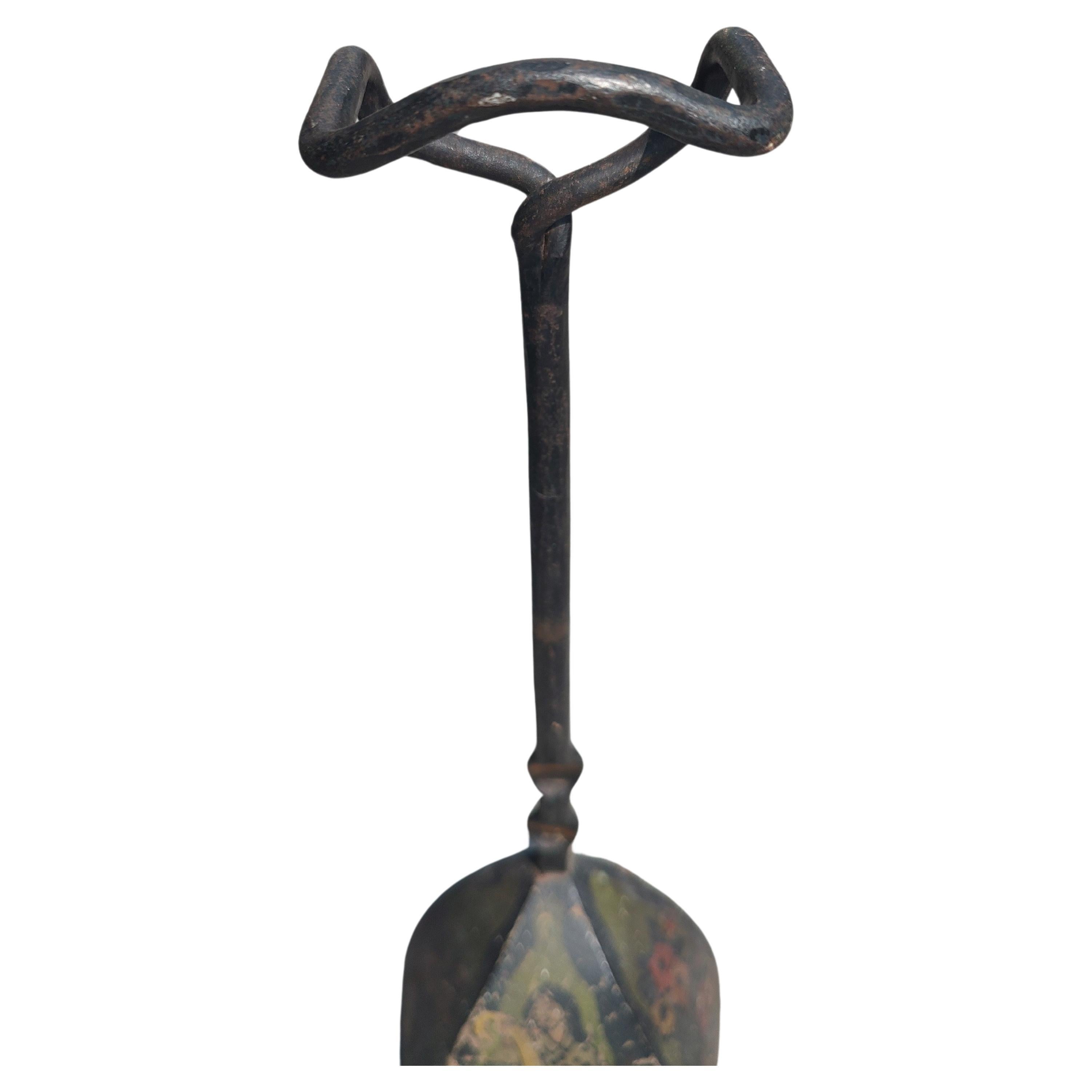 Forged Handcrafted & Painted English Art Noveau Iron w Wood & Leather Door Stop, C1900 For Sale