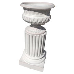 Used Large Hand Crafted 2 Piece Terracotta White Glazed Planter with Pedestal