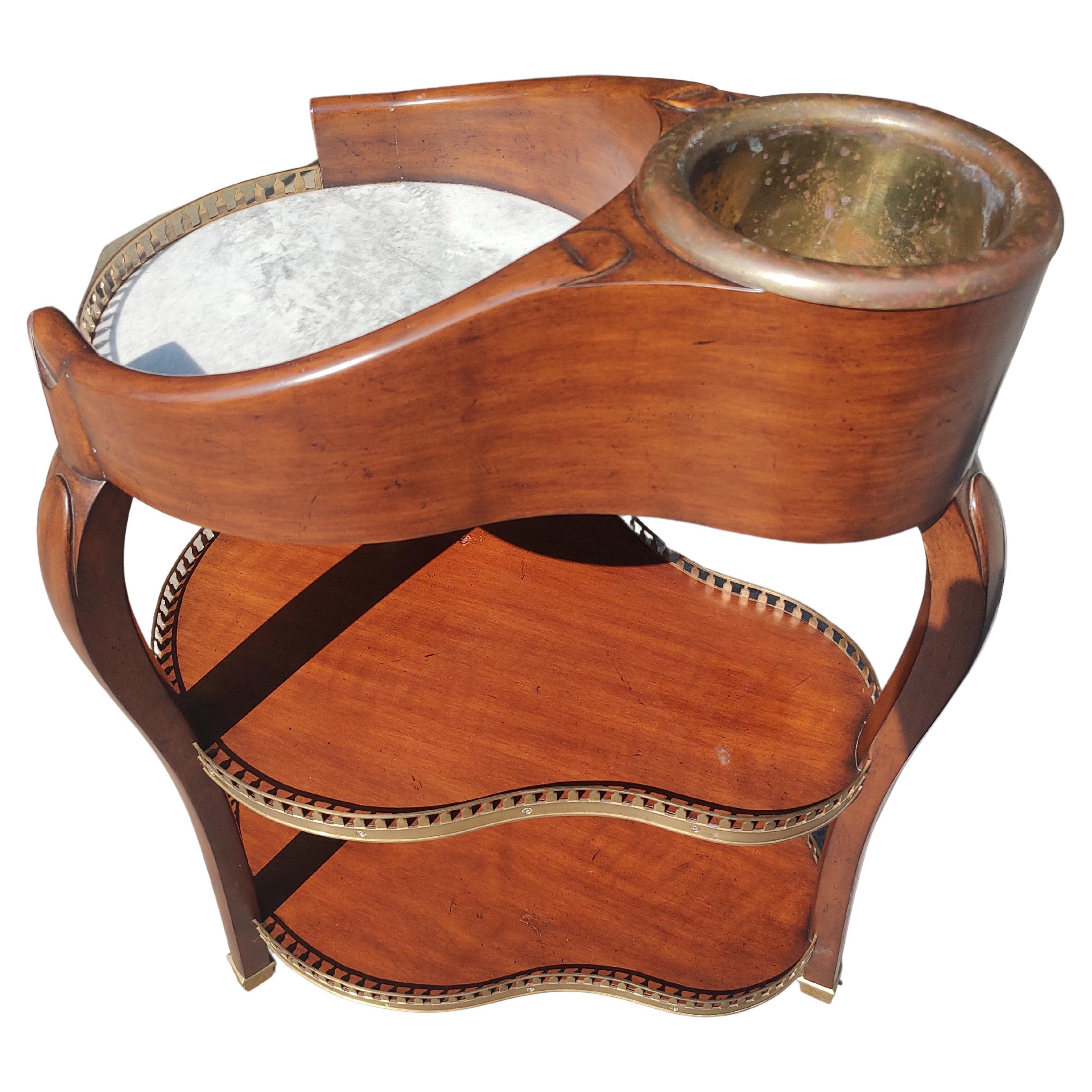 Midcentury Neoclassical Mahogany & Marble Bar Cart Wine Trolley Champagne Bucket For Sale