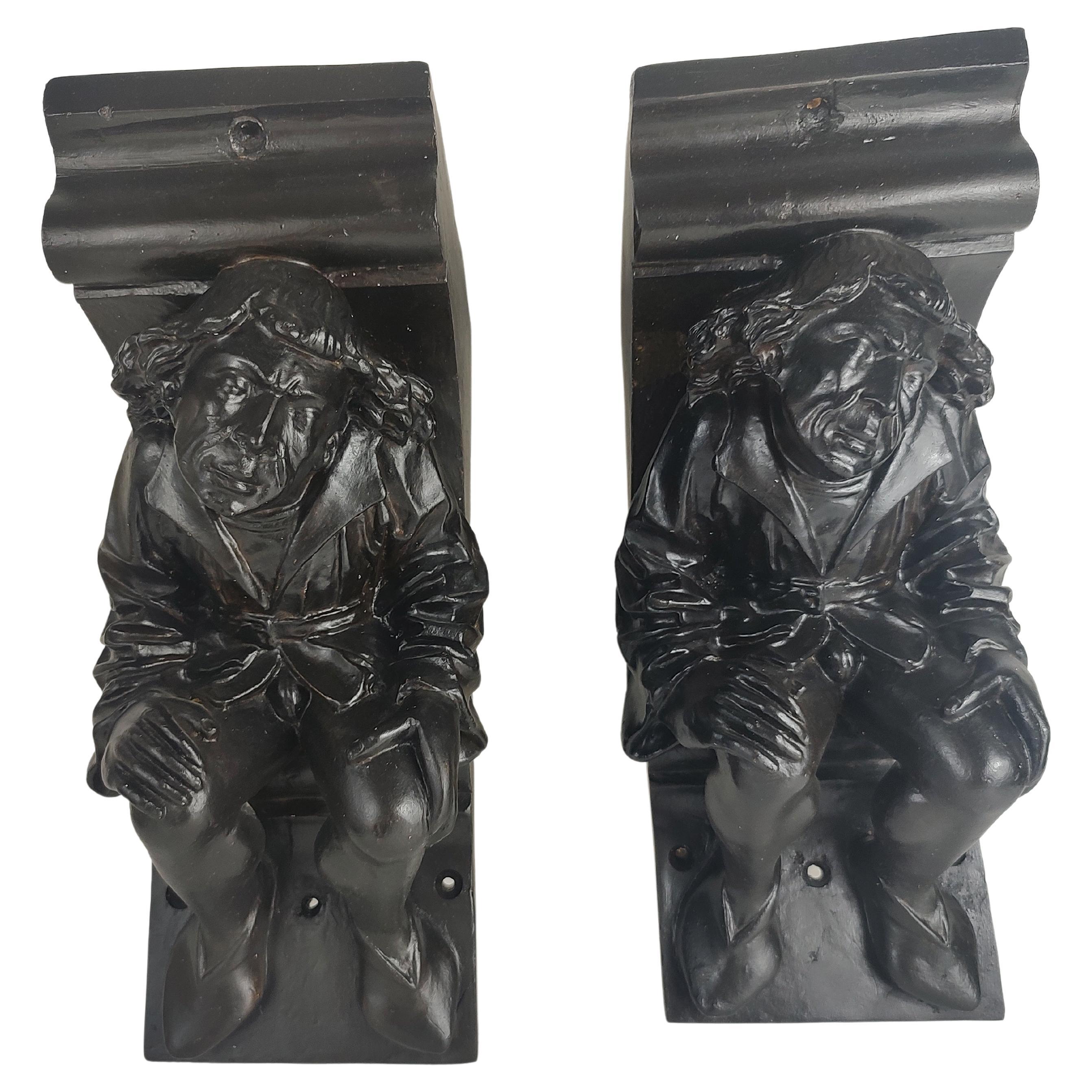 Beaux Arts 2 Pairs of Cast Plaster Elf's in a Corner Architectural Brackets & Corbels For Sale