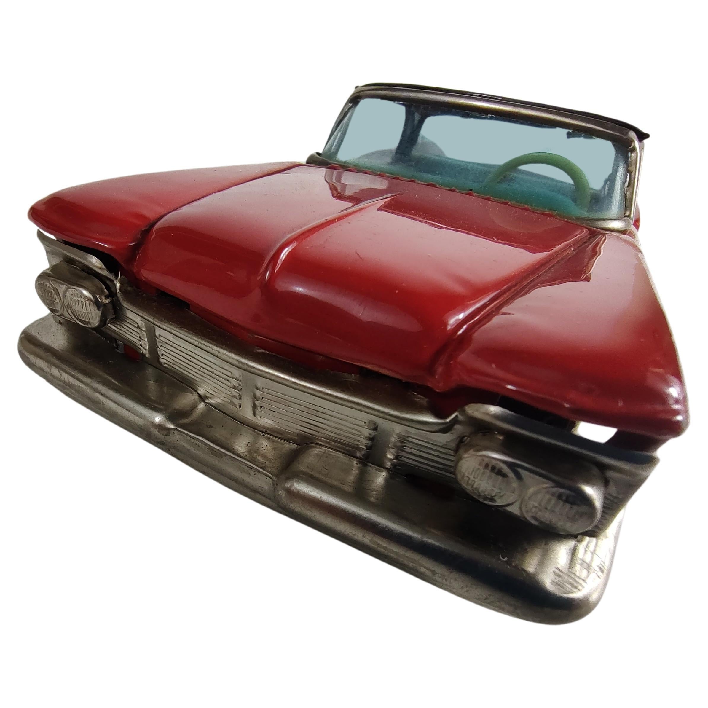 Industrial Midcentury Tin Litho Toy Car by Bandai Japan 1959 Chrysler Imperial in Red Black