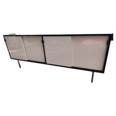 Vintage Mid-Century Modern Early Knoll Credenza in Black & White Laminate Oak Interior
