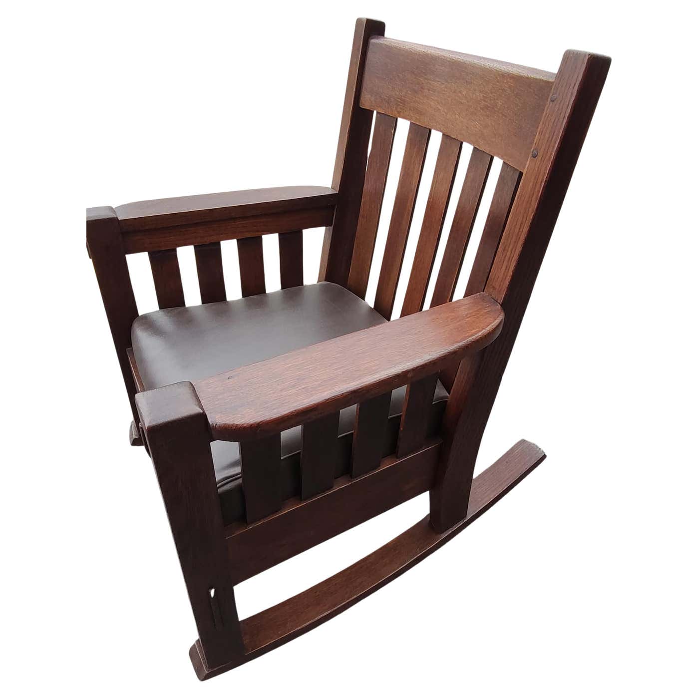 Mission Arts and Crafts Rocker by Harden Quarter Sawn Oak w Leather ...