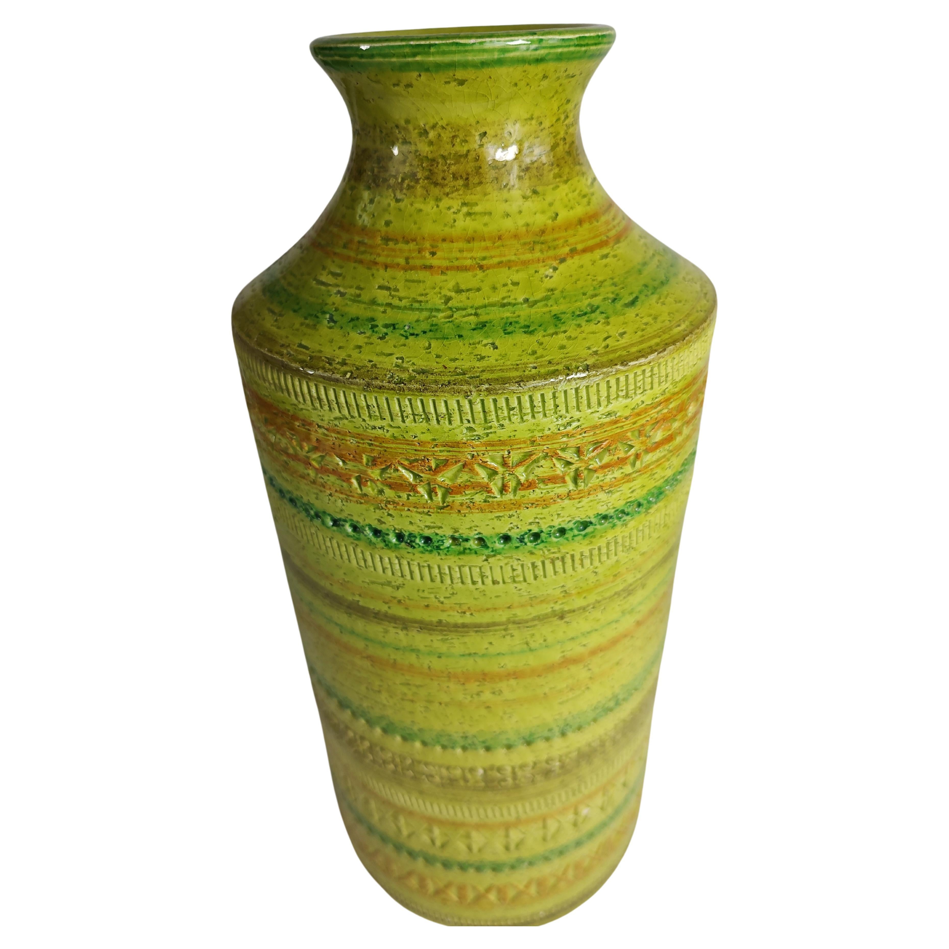 Mid Century Modern Tall Vase in Lime Green by Aldo Londi for Bitossi 