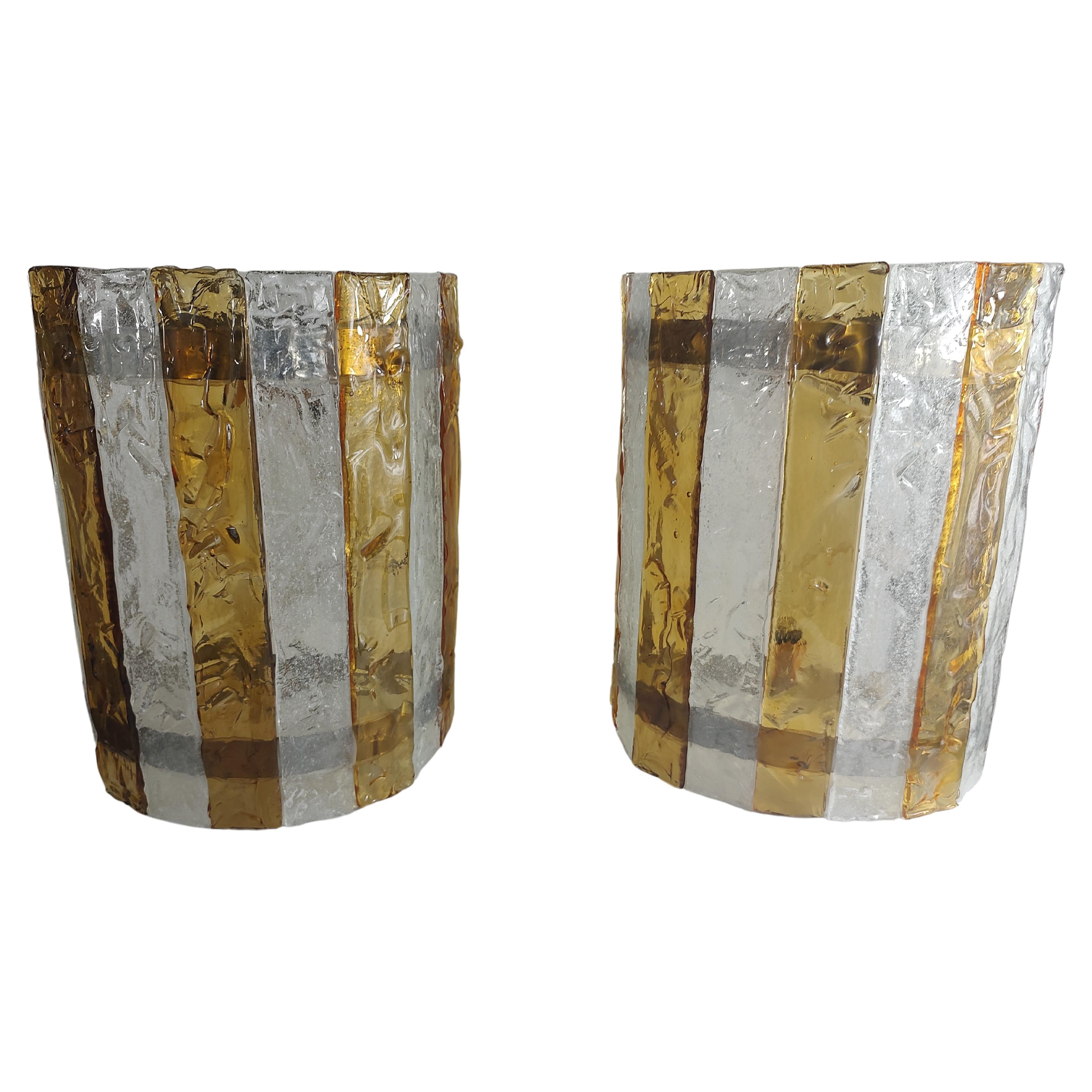Pair of Mid Century Modern Murano Glass Wall Sconces C1975 For Sale