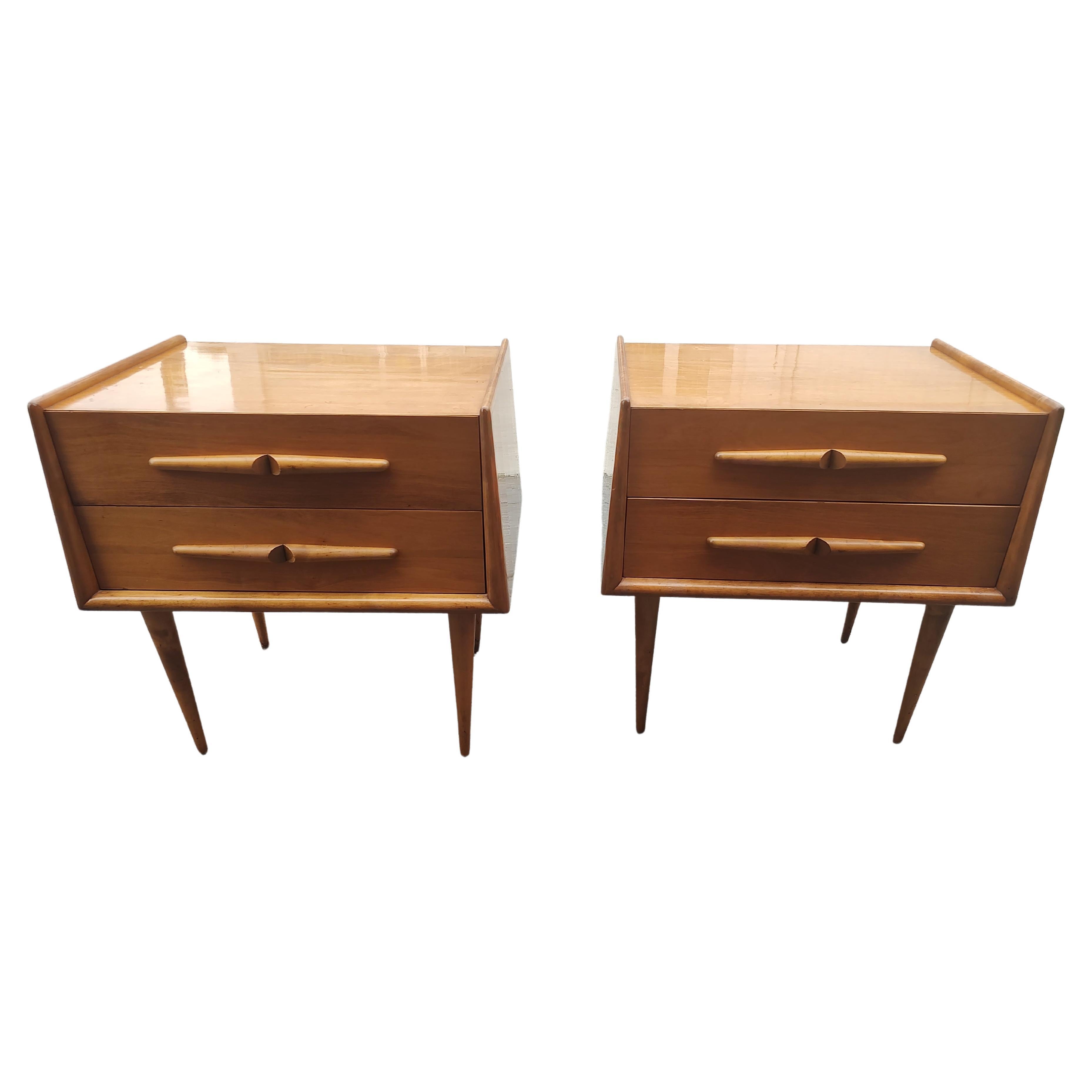 Pair of Mid Century Modern Night Stands in Birch by Edmond Spence Sweden C1953 In Good Condition For Sale In Port Jervis, NY
