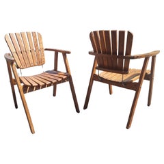 Retro Pair of Mid Century Oak Slatted Armchairs style of Martin Eisler & Carlo Hauner