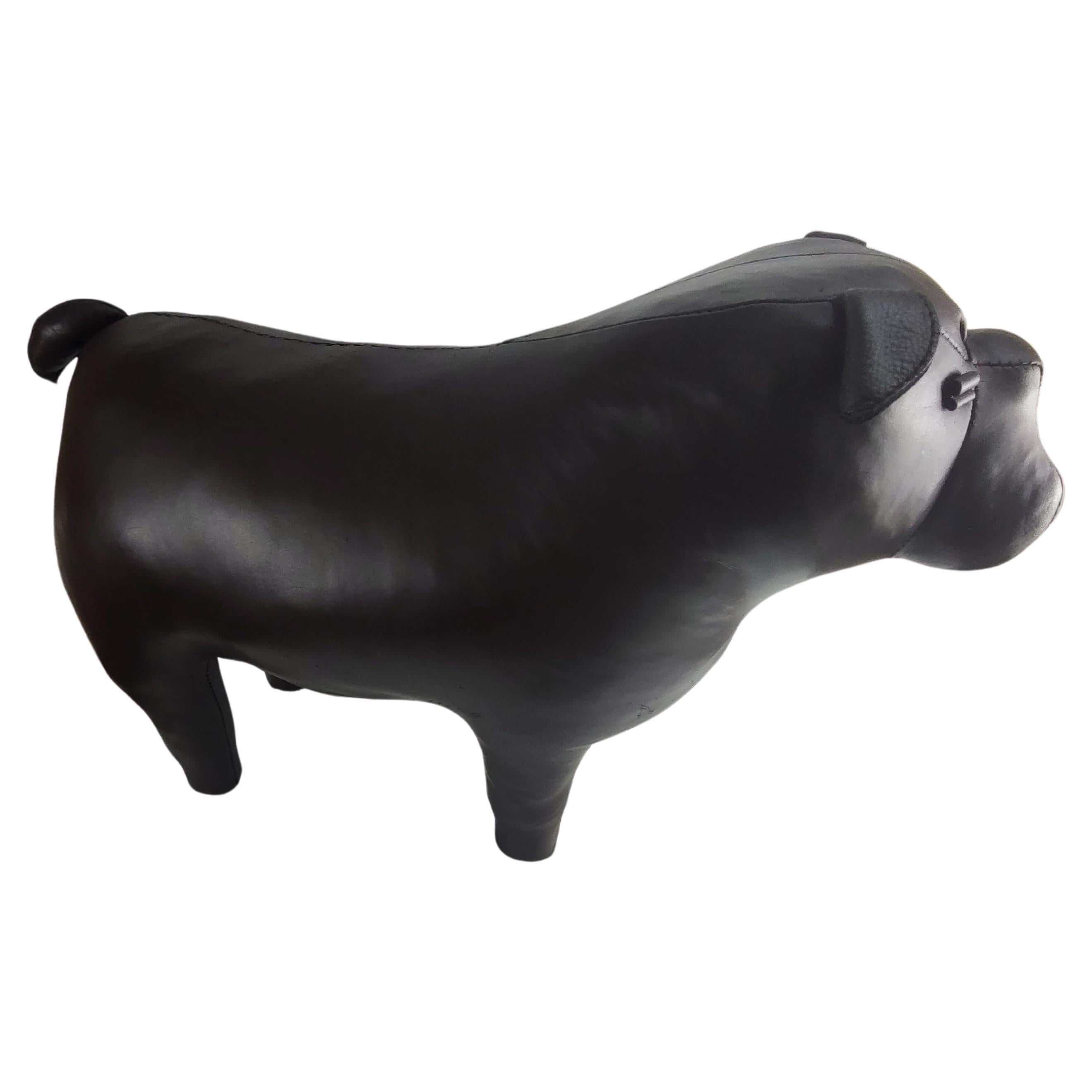 Mid Century Modern Sculptural Leather Bulldog Ottoman by Abercrombie & Fitch  For Sale 1