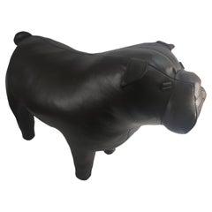 Retro Mid Century Modern Sculptural Leather Bulldog Ottoman by Abercrombie & Fitch 