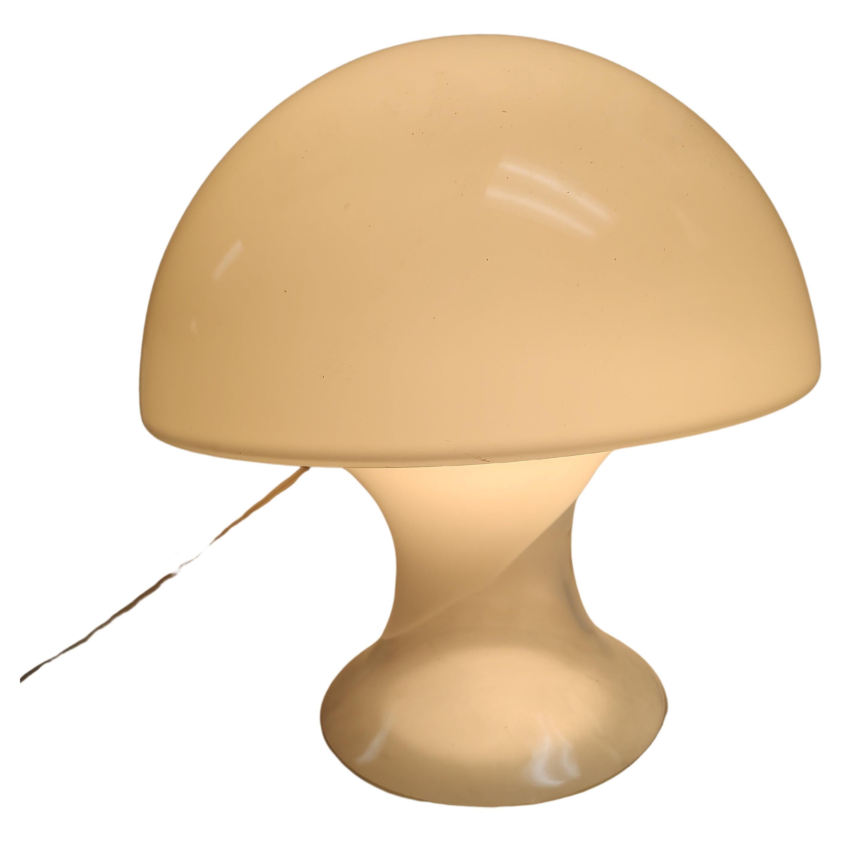 Mid Century Modern Sculptural Mushroom Table Lamp Clear to White Milk Glass 1975 For Sale