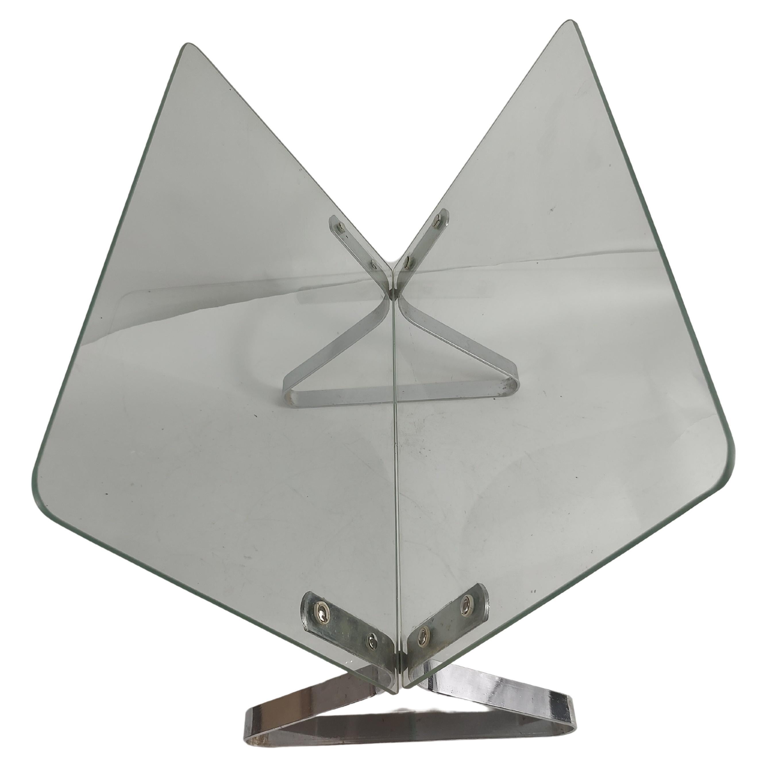 Mid Century Modern Plate Glass Paneled Sculptural Magazine Rack C1968 For Sale