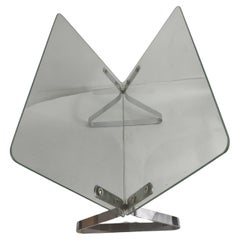 Vintage Mid Century Modern Plate Glass Paneled Sculptural Magazine Rack C1968