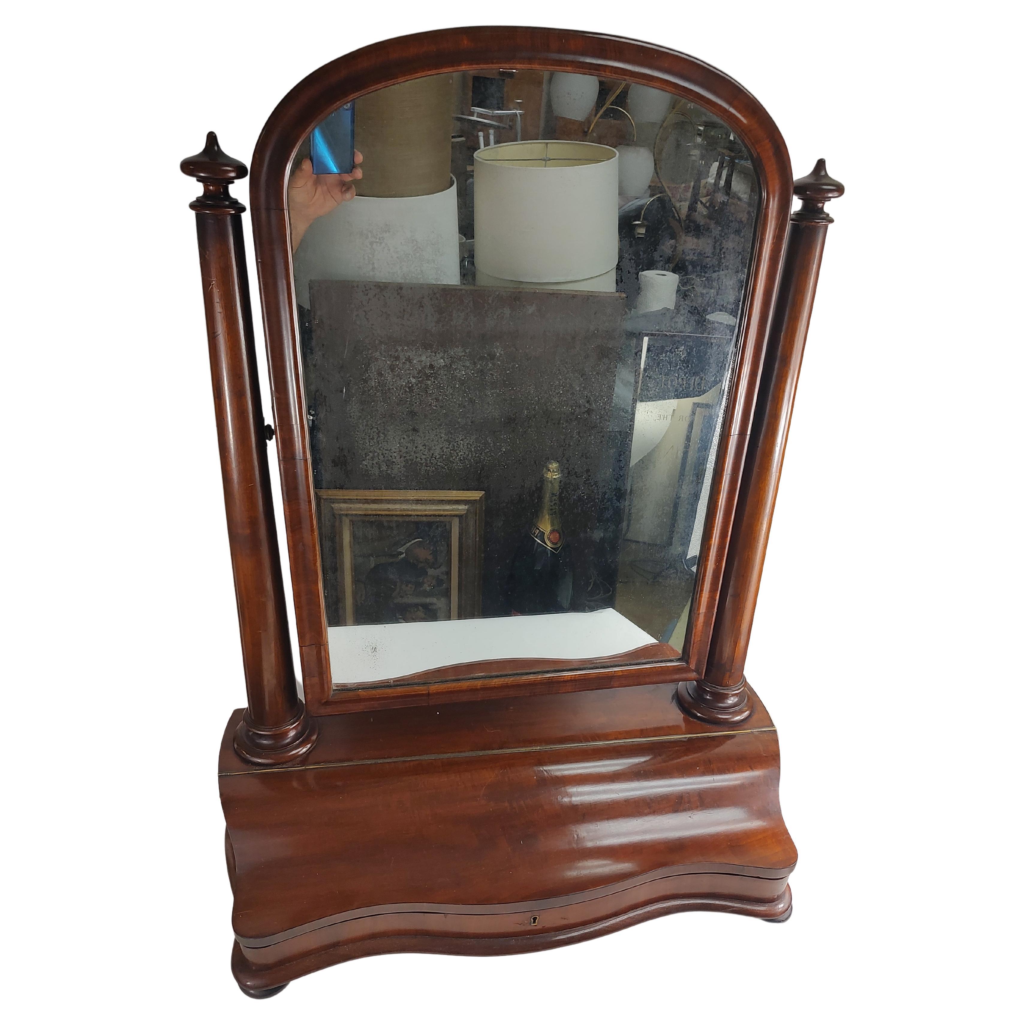 English Regency Mahogany Large Tabletop Shaving Mirror 