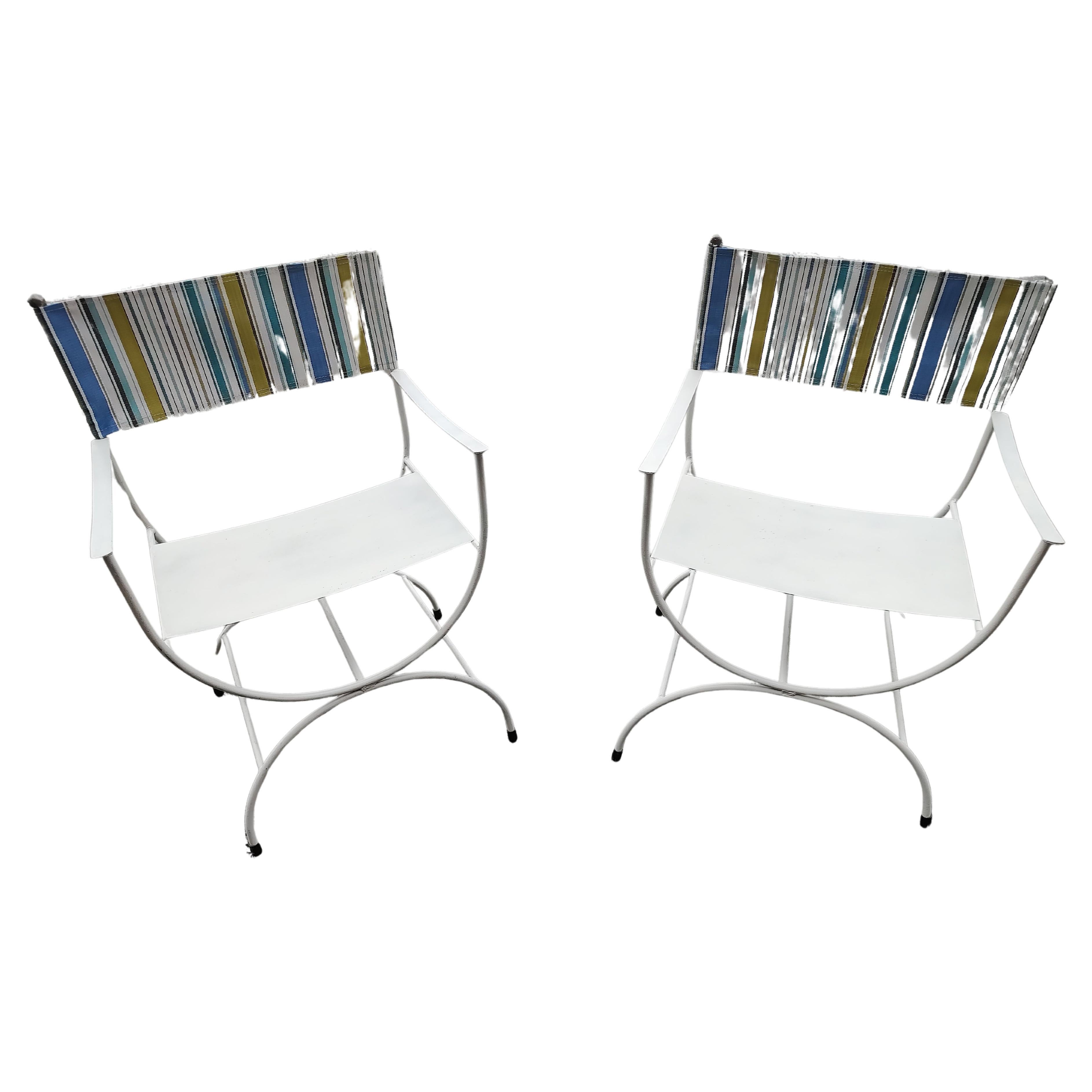 Pair of Mid Century Modern Patio Directors Chairs with Sunbrella Backs 1960 For Sale 1