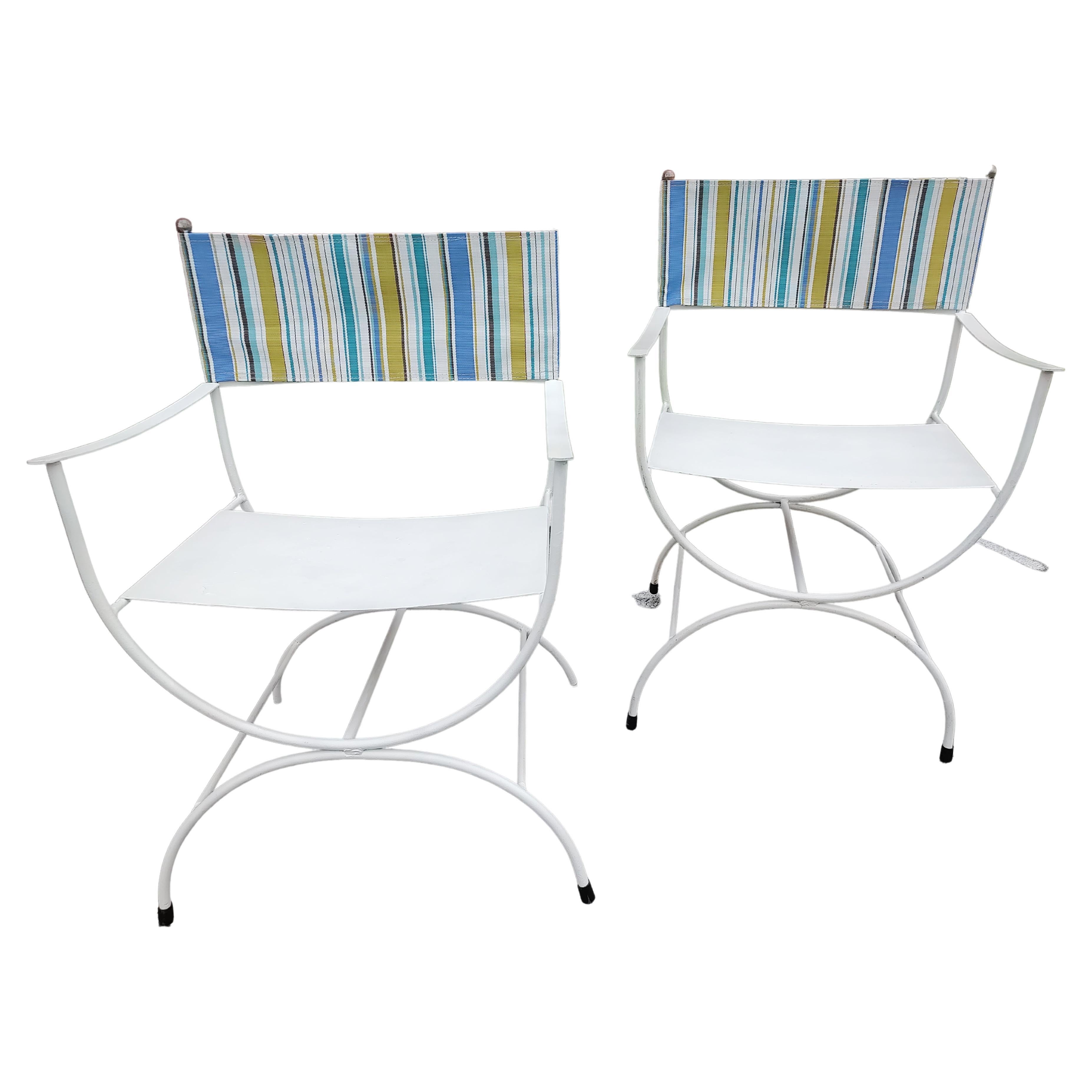 Pair of Mid Century Modern Patio Directors Chairs with Sunbrella Backs 1960 For Sale