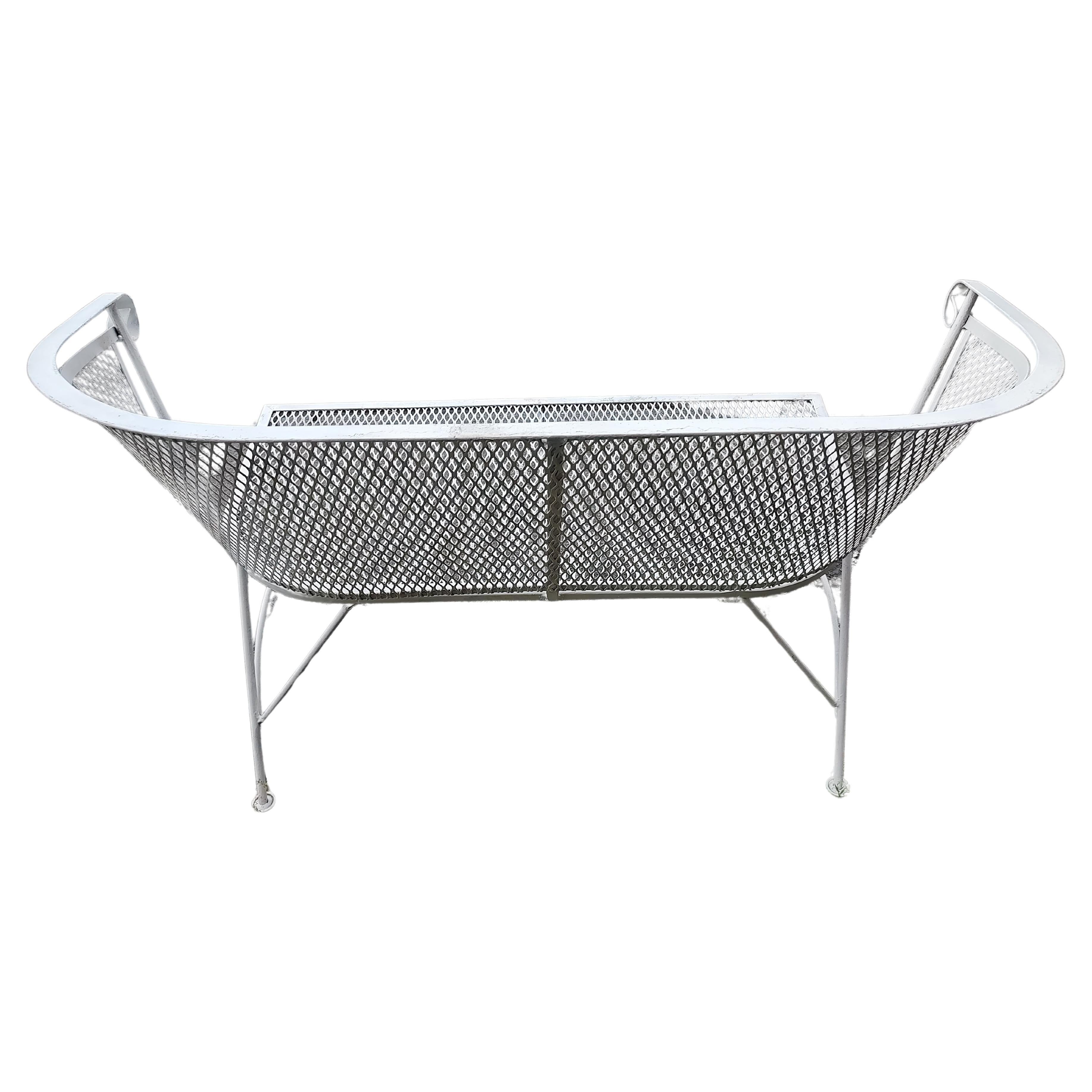 American Mid Century Modern Iron Mesh Garden Bench attributed to Russell Woodard C1960 For Sale