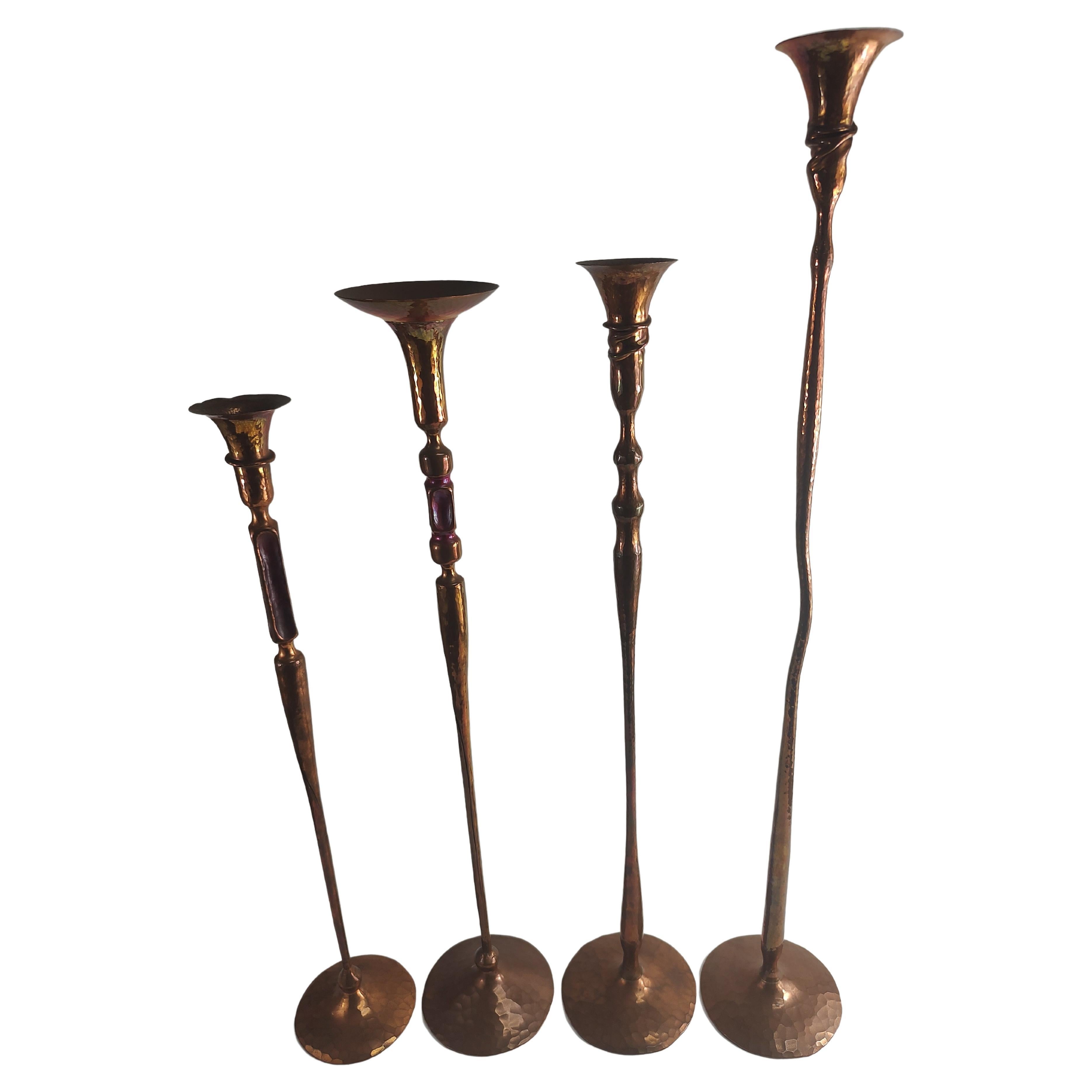 Contemporary Hand Hammered & Polished Copper Candlesticks by Hessel Studios California  For Sale