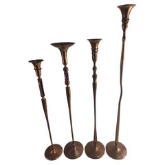Used Hand Hammered & Polished Copper Candlesticks by Hessel Studios California 