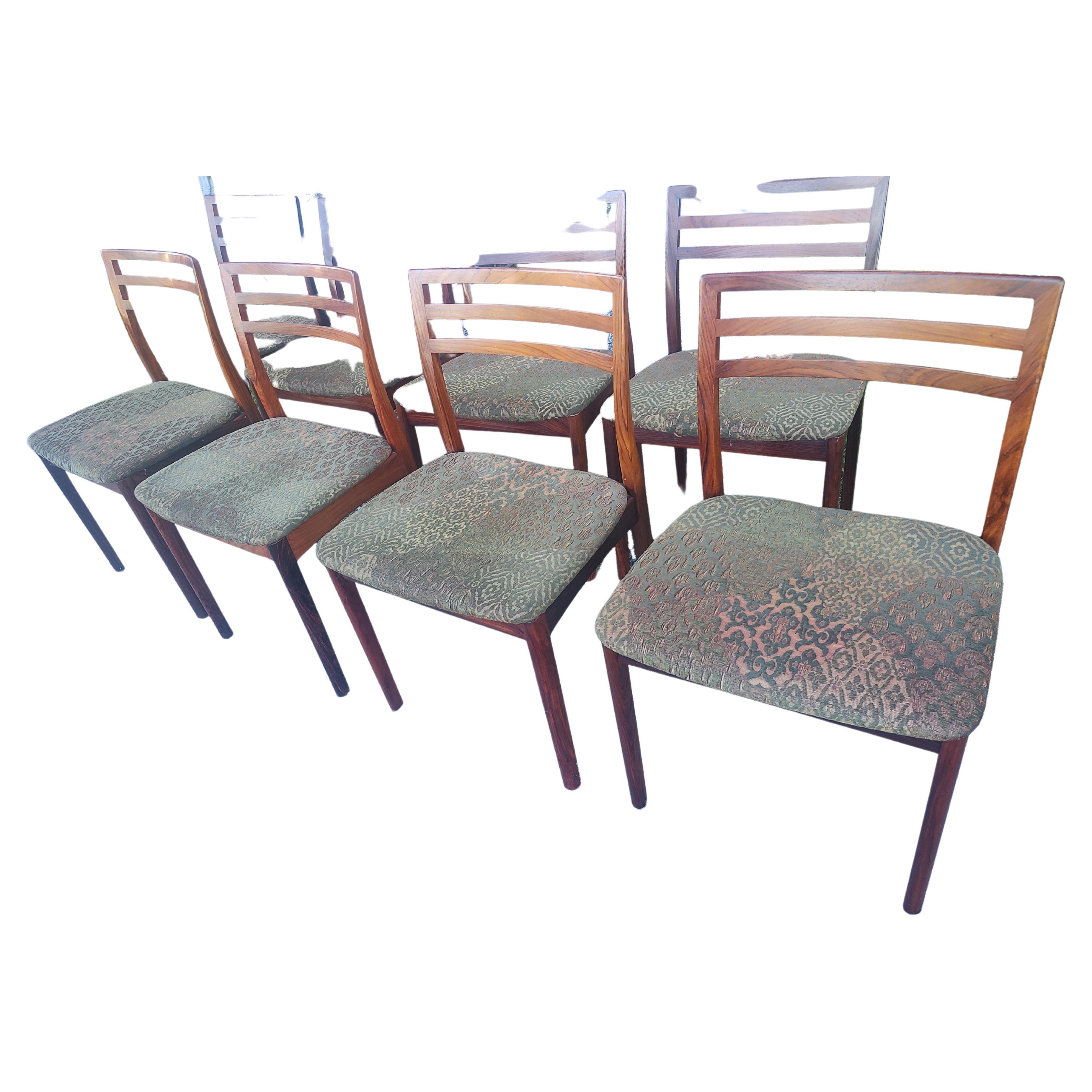 Fabric Eight Mid Century Danish Rosewood Ladderback Dining Chairs by Niels Moeller For Sale
