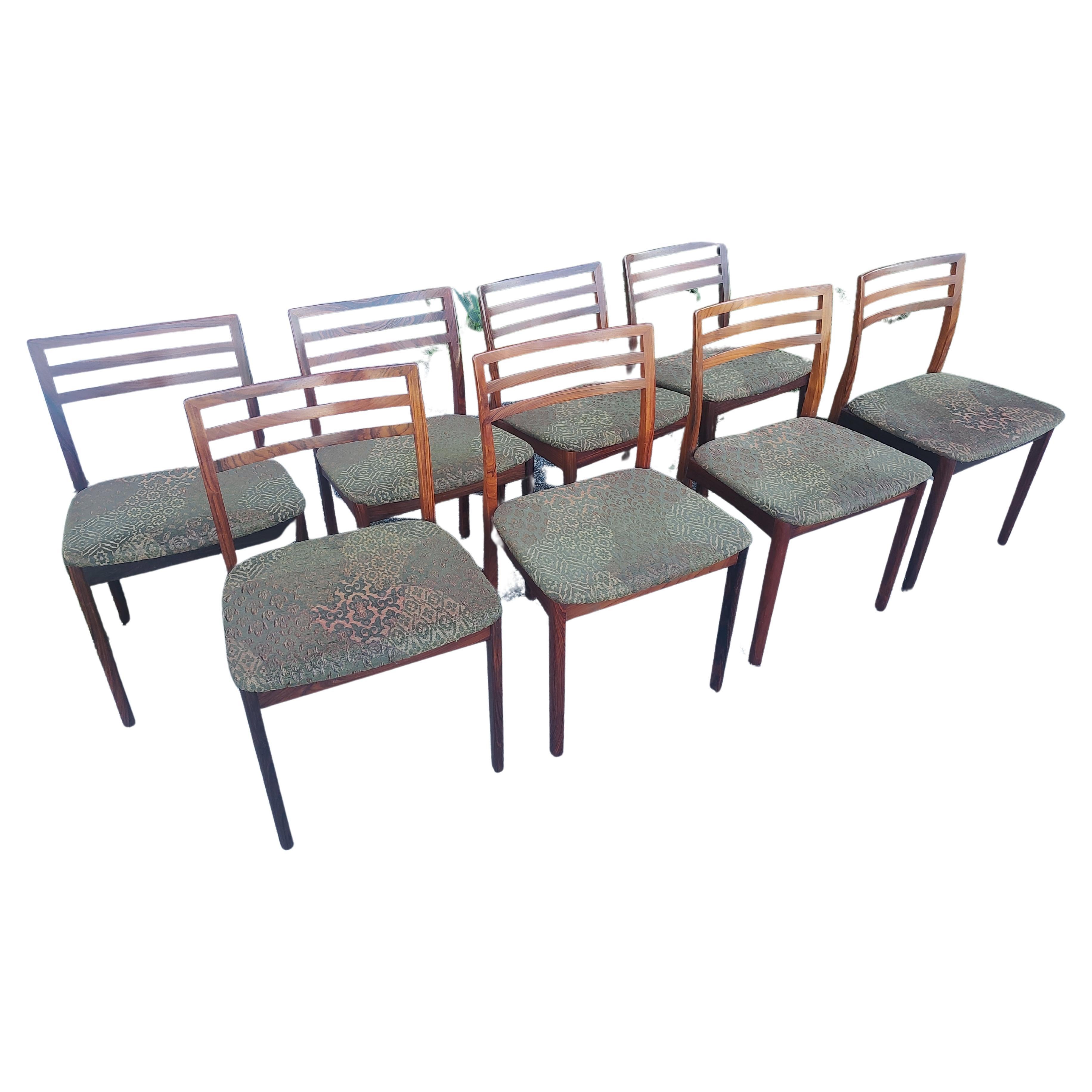 Eight Mid Century Danish Rosewood Ladderback Dining Chairs by Niels Moeller For Sale 4