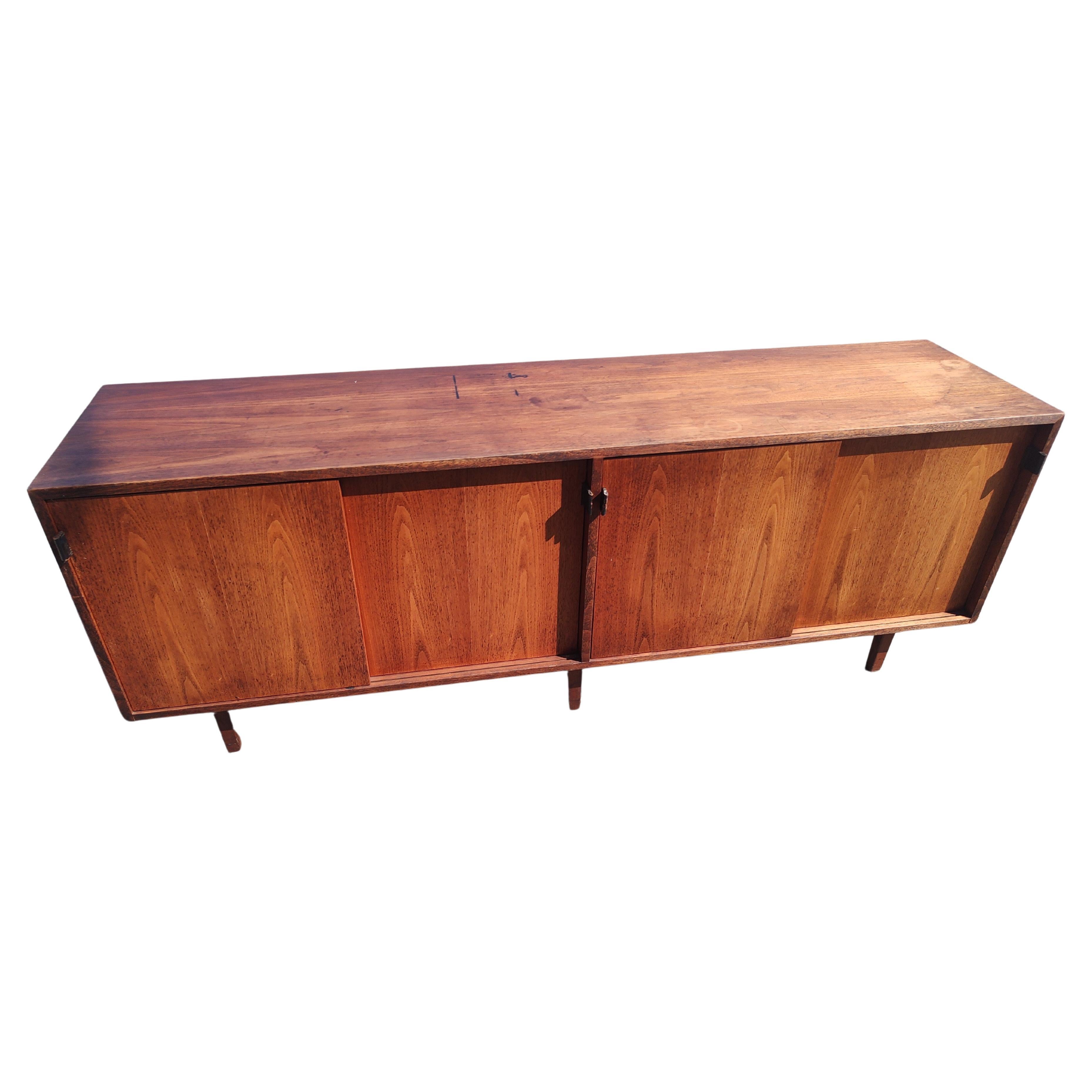 Hand-Crafted Mid Century Modern 4 Door Early Walnut Credenza by Knoll For Sale