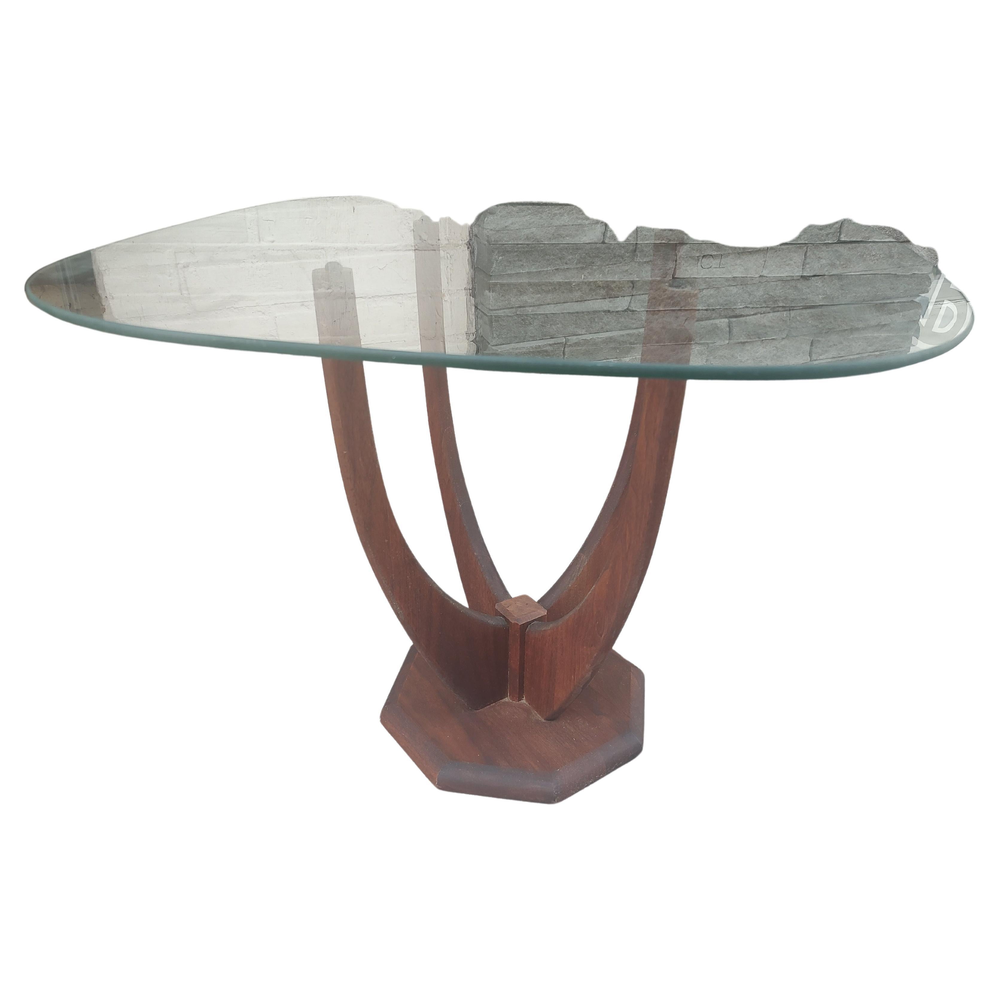 Table de bout en noyer avec plateau en verre Adrian Pearsall Mid Century Modern
