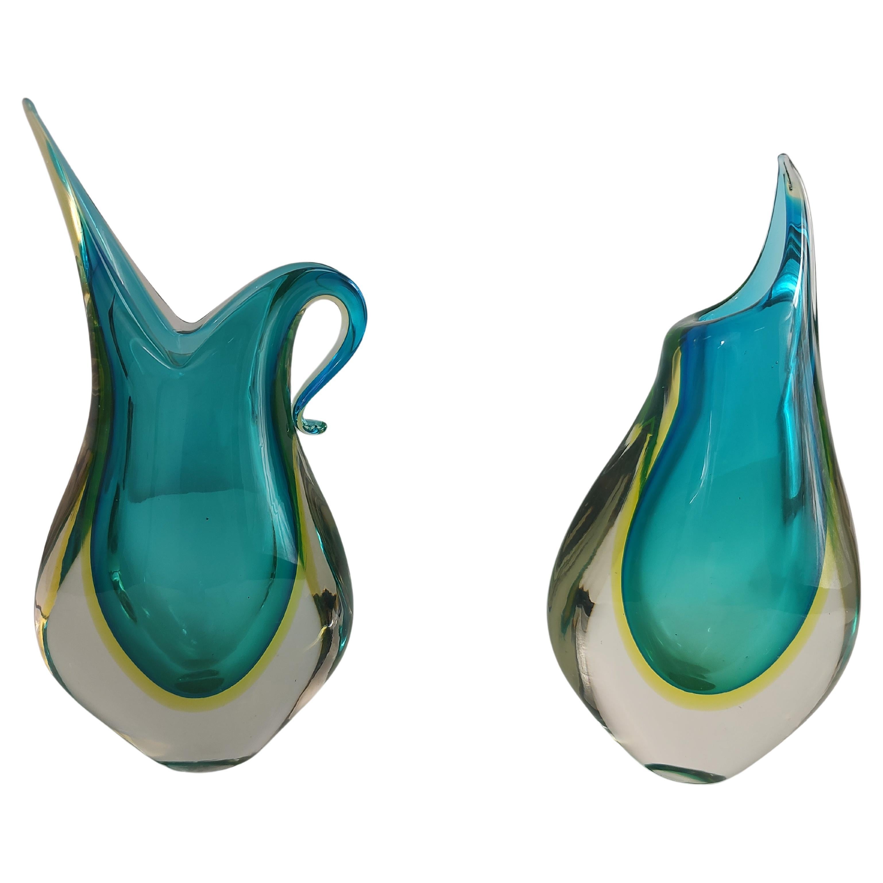 Moderne skulpturale Murano-Kunstglasvasen aus der Mitte des Jahrhunderts, Flavio Poli zugeschrieben  im Angebot