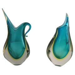 Mid Century Modern Sculptural Art Glass Murano Vases attributed to Flavio Poli 