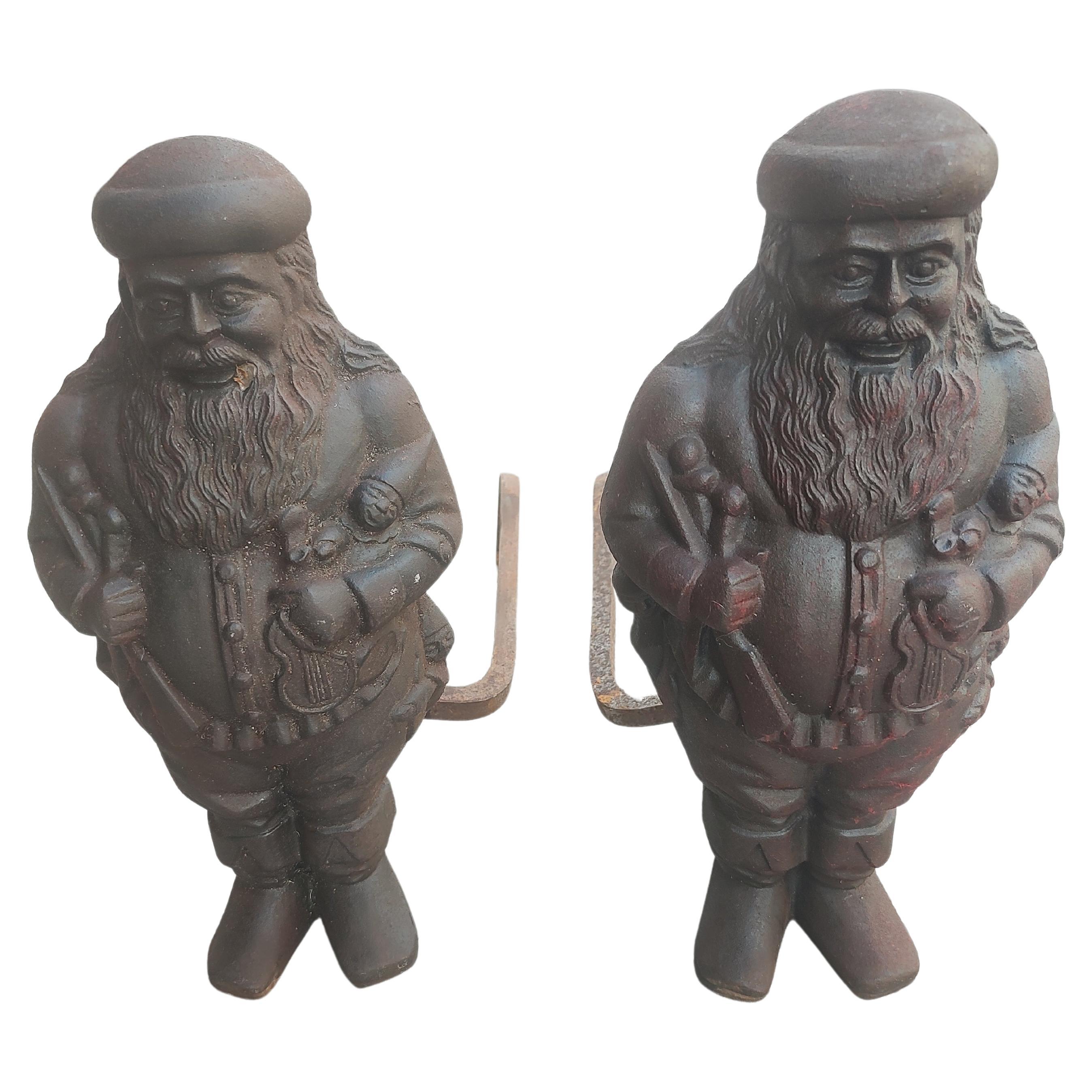 Mid Century Cast Iron Figural Andirons Santa Claus by Virginia Metal Crafters