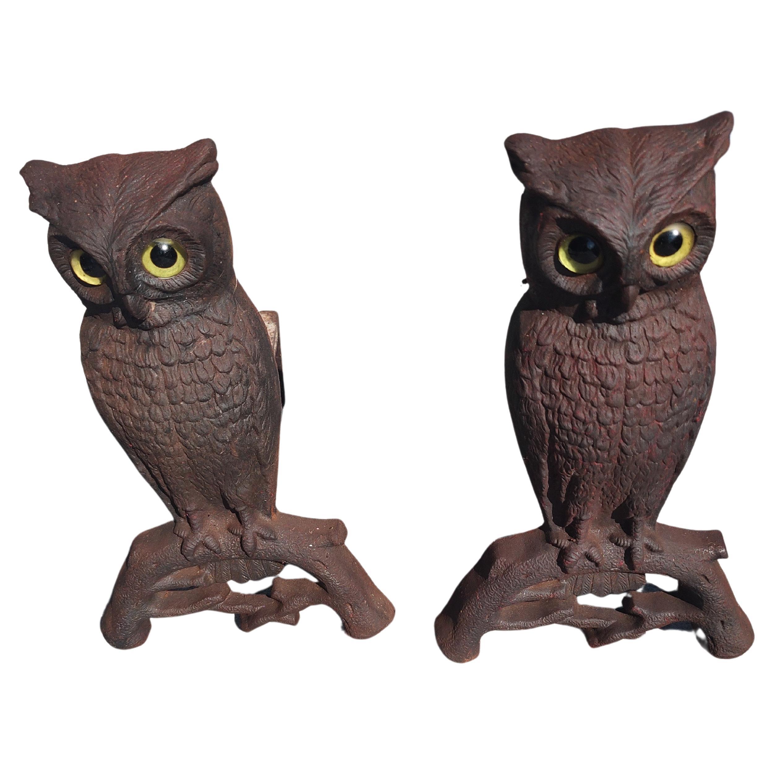 Artes y Oficios Búho Figural Andirons C1920 por Howe Boston Vaciado en venta