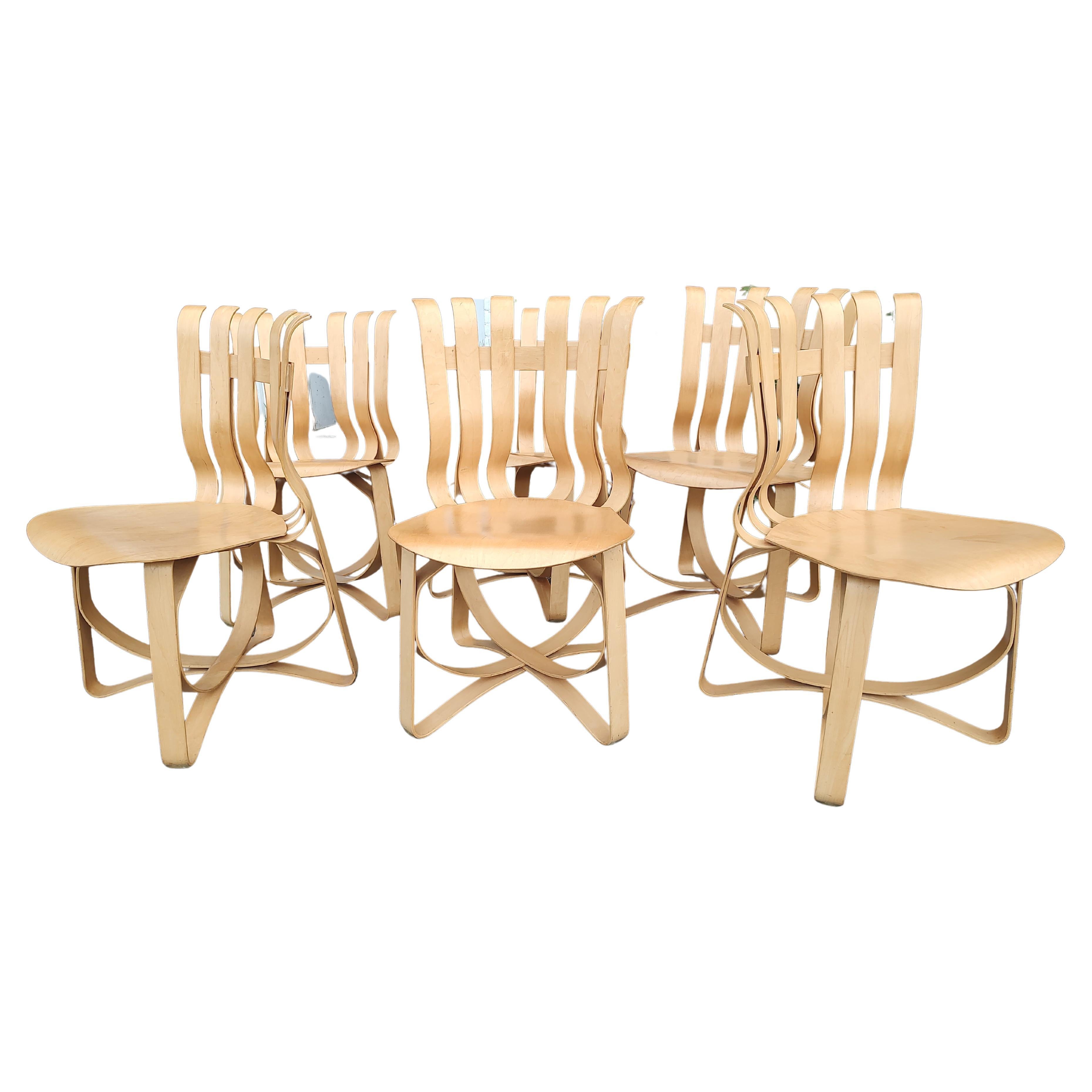Late 20th Century Mid Century Modern Sculptural Birch 6 Hat Trick Chairs by Frank Gehry - Knoll For Sale