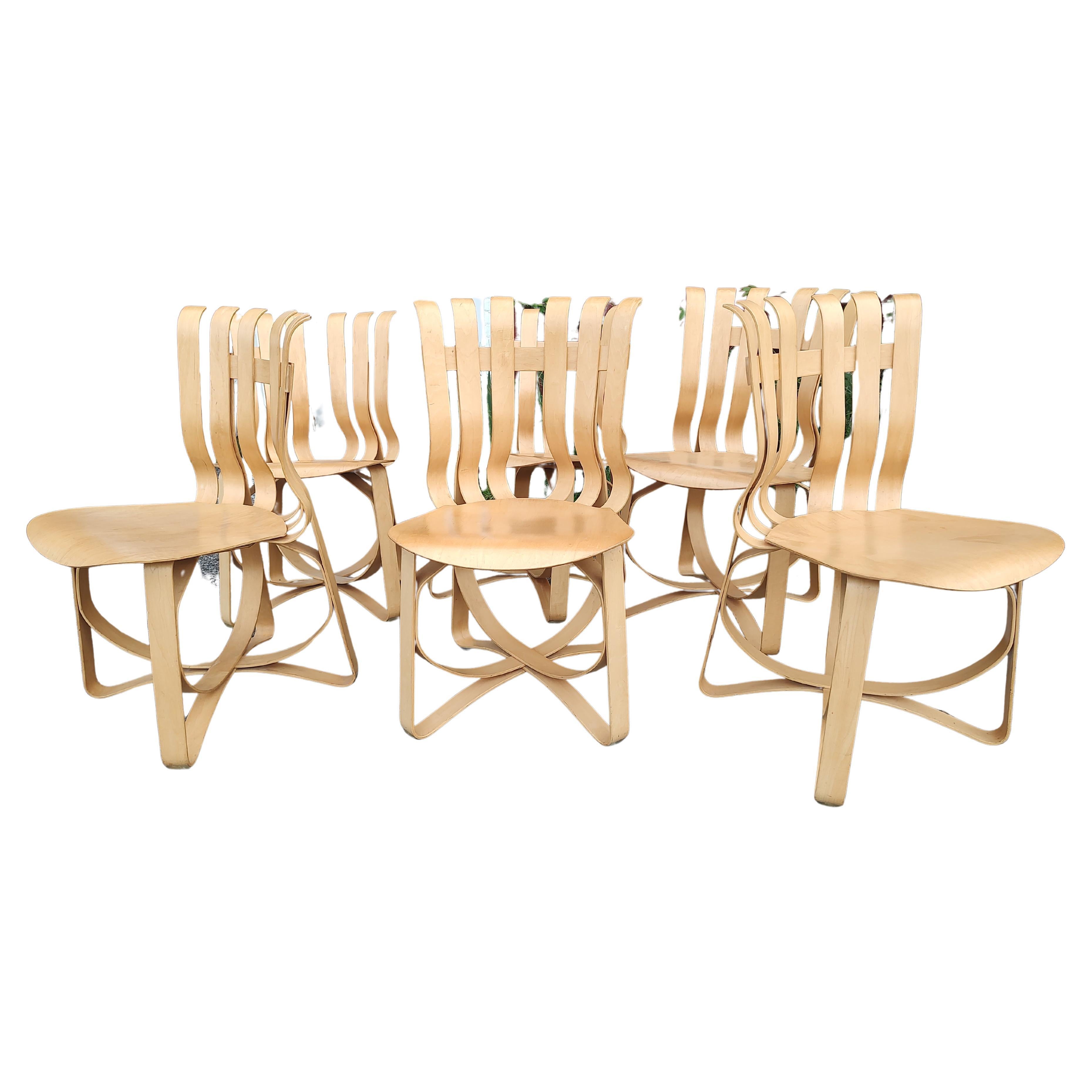 Mid Century Modern Sculptural Birch 6 Hat Trick Chairs by Frank Gehry - Knoll For Sale
