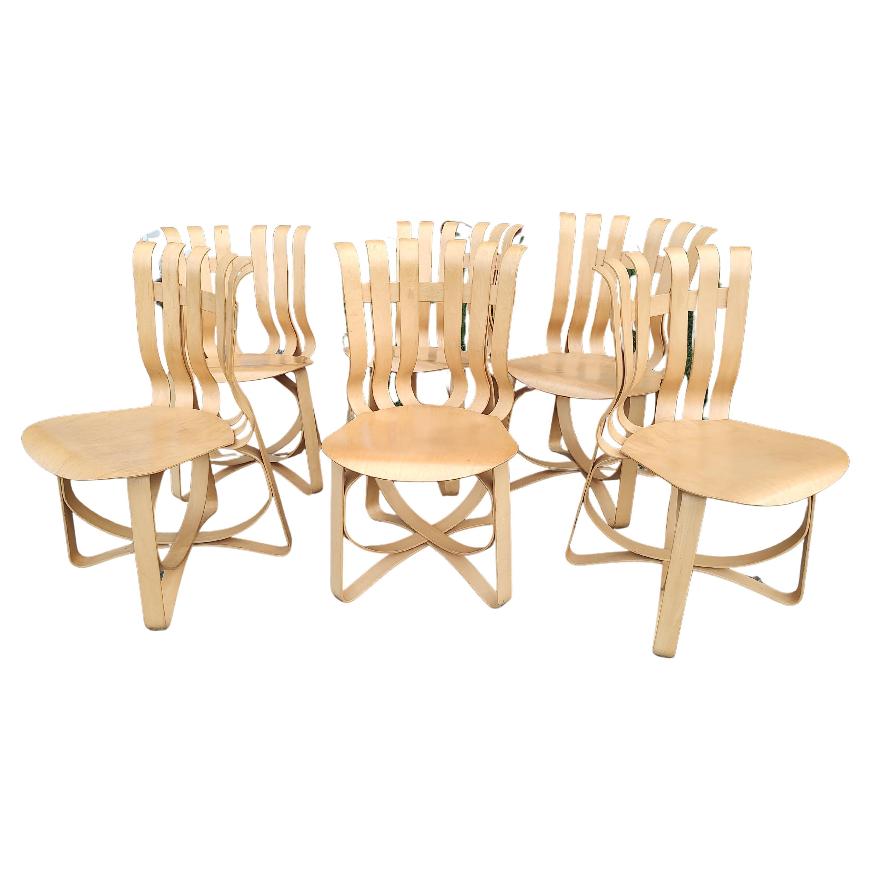 Mid Century Modern Sculptural Birch 6 Hat Trick Chairs by Frank Gehry - Knoll For Sale
