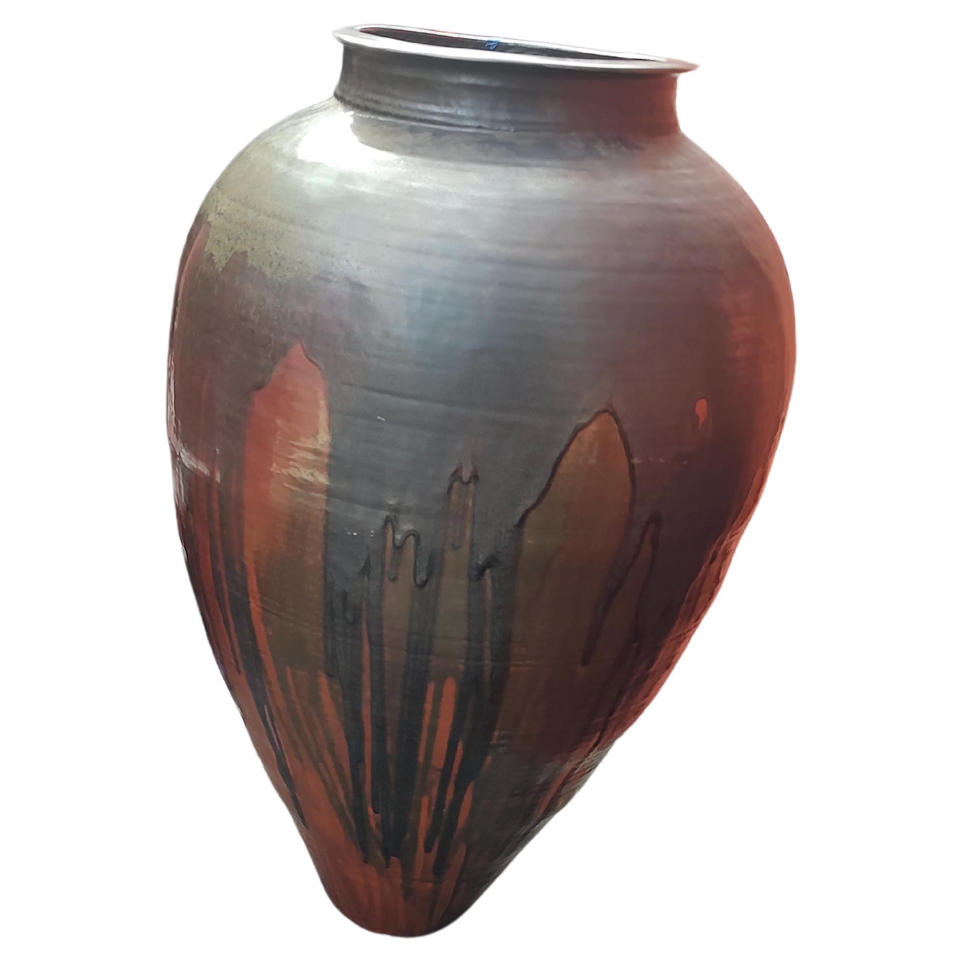 Massive Mid Century Modern Sculptural Hand Thrown Drip Glaze Vase - Urn In Good Condition For Sale In Port Jervis, NY