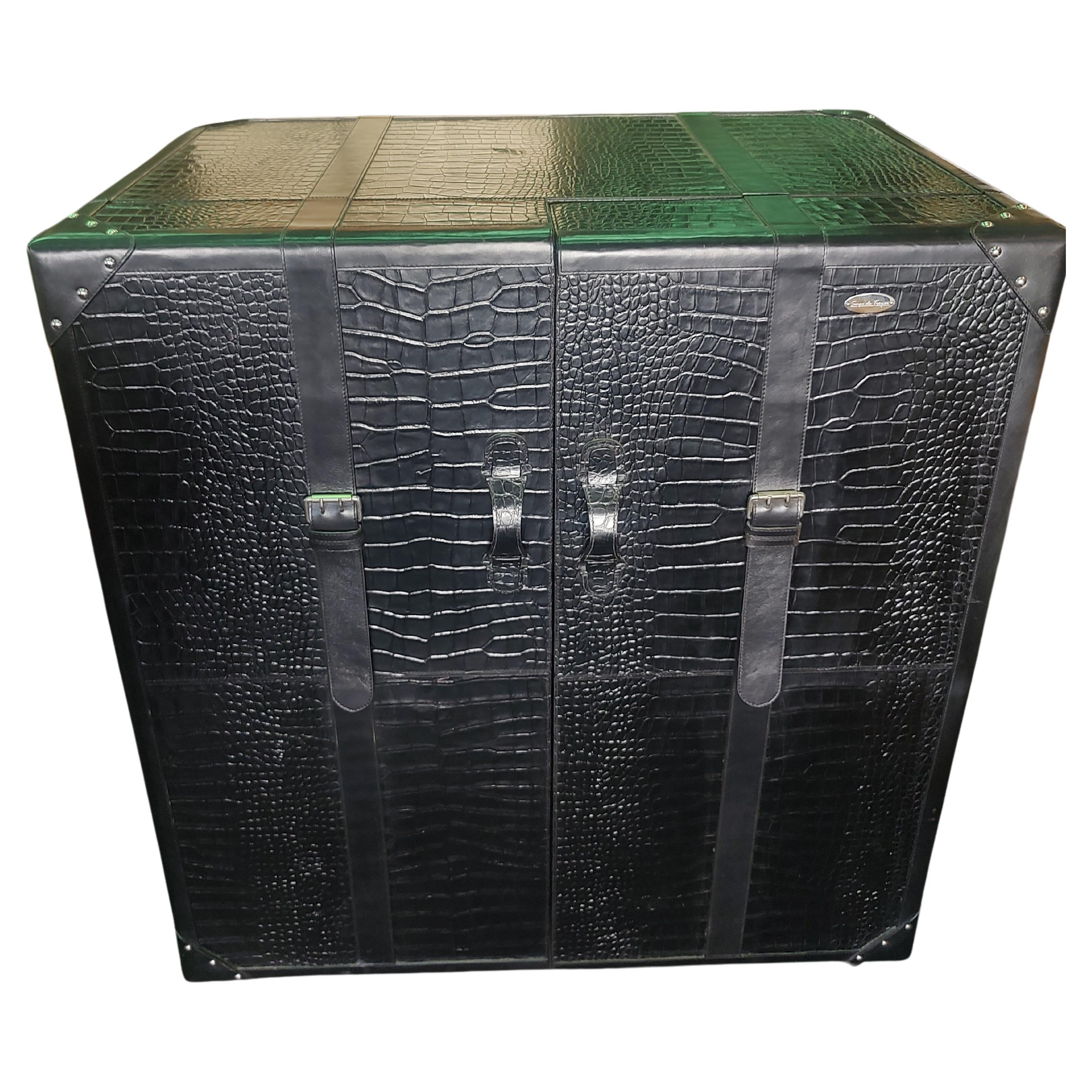 Bar Cabinet in Faux Crocodile Leather by Serge De Troyer For Sale