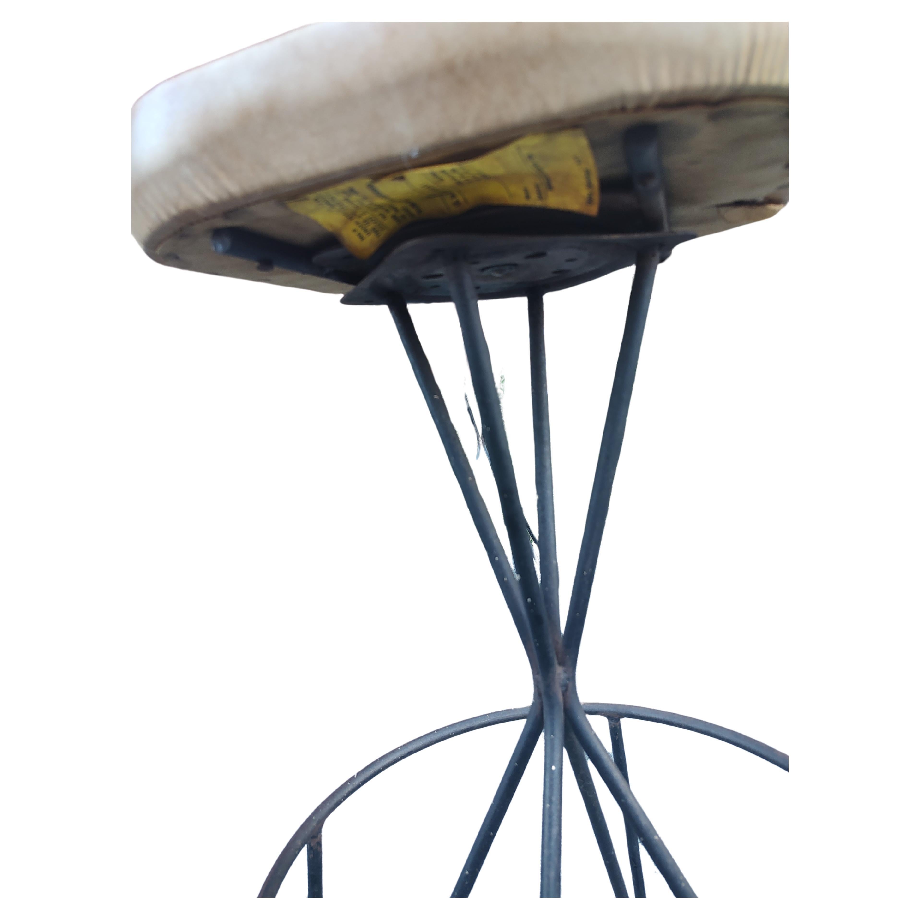 Fabulous set of 5 hairpin iron barstools by Paul Tuttle. These swivel and have backs for support. However if the backs do not interest you they can be removed easily, 4 screws on the underside of the seat. Heavy duty iron in fantastic original