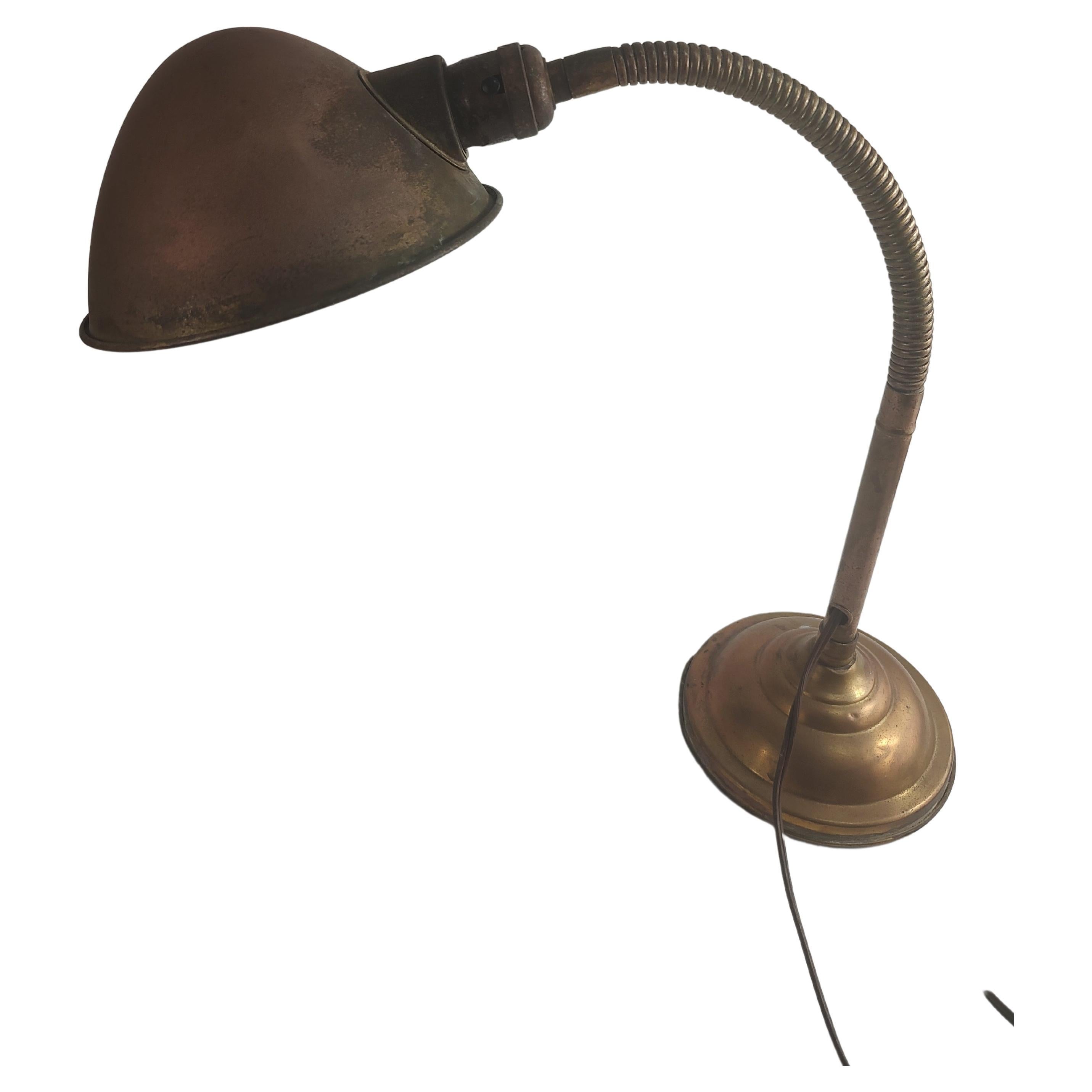 C1930 Brass Gooseneck Desk Task Lamp For Sale