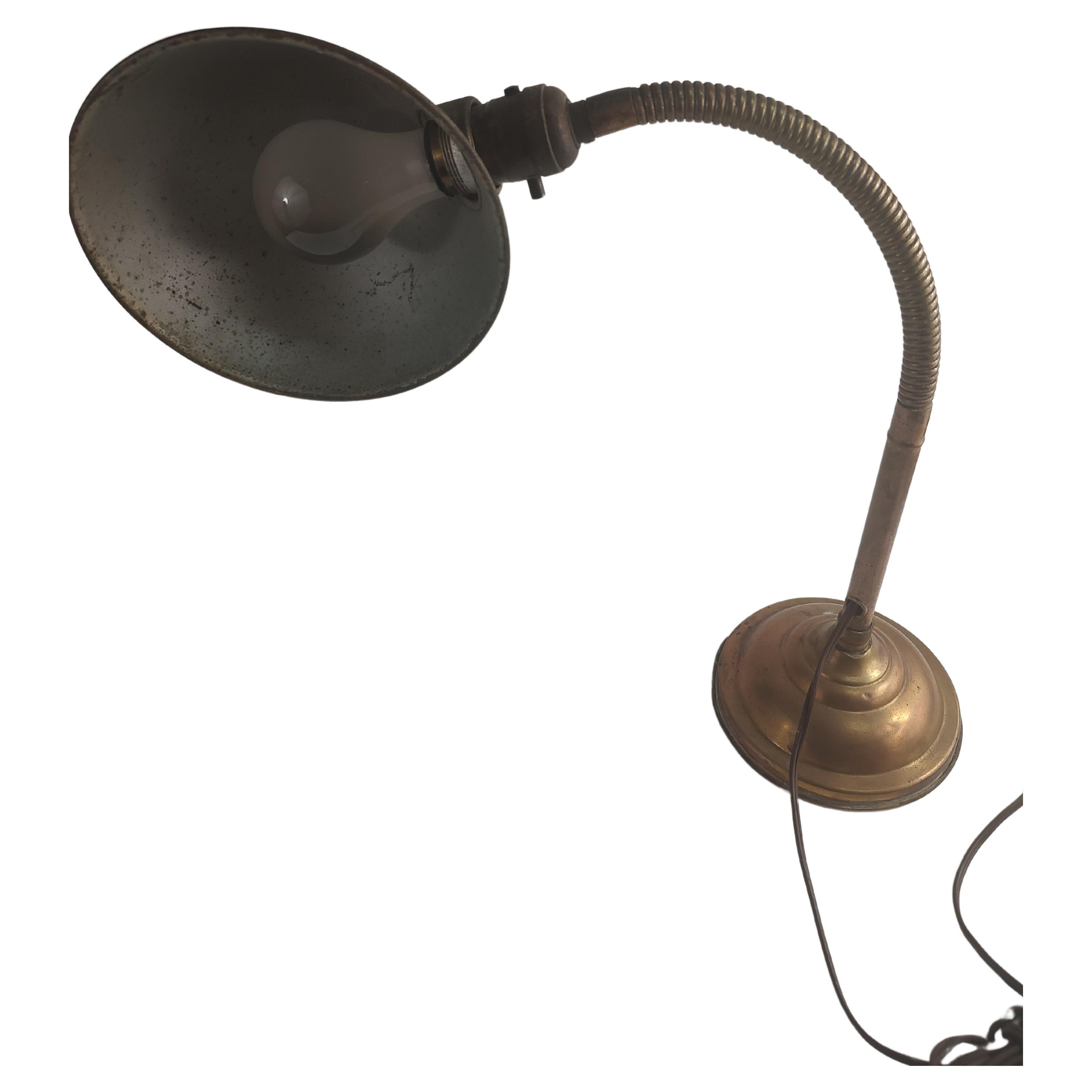 American C1930 Brass Gooseneck Desk Task Lamp For Sale