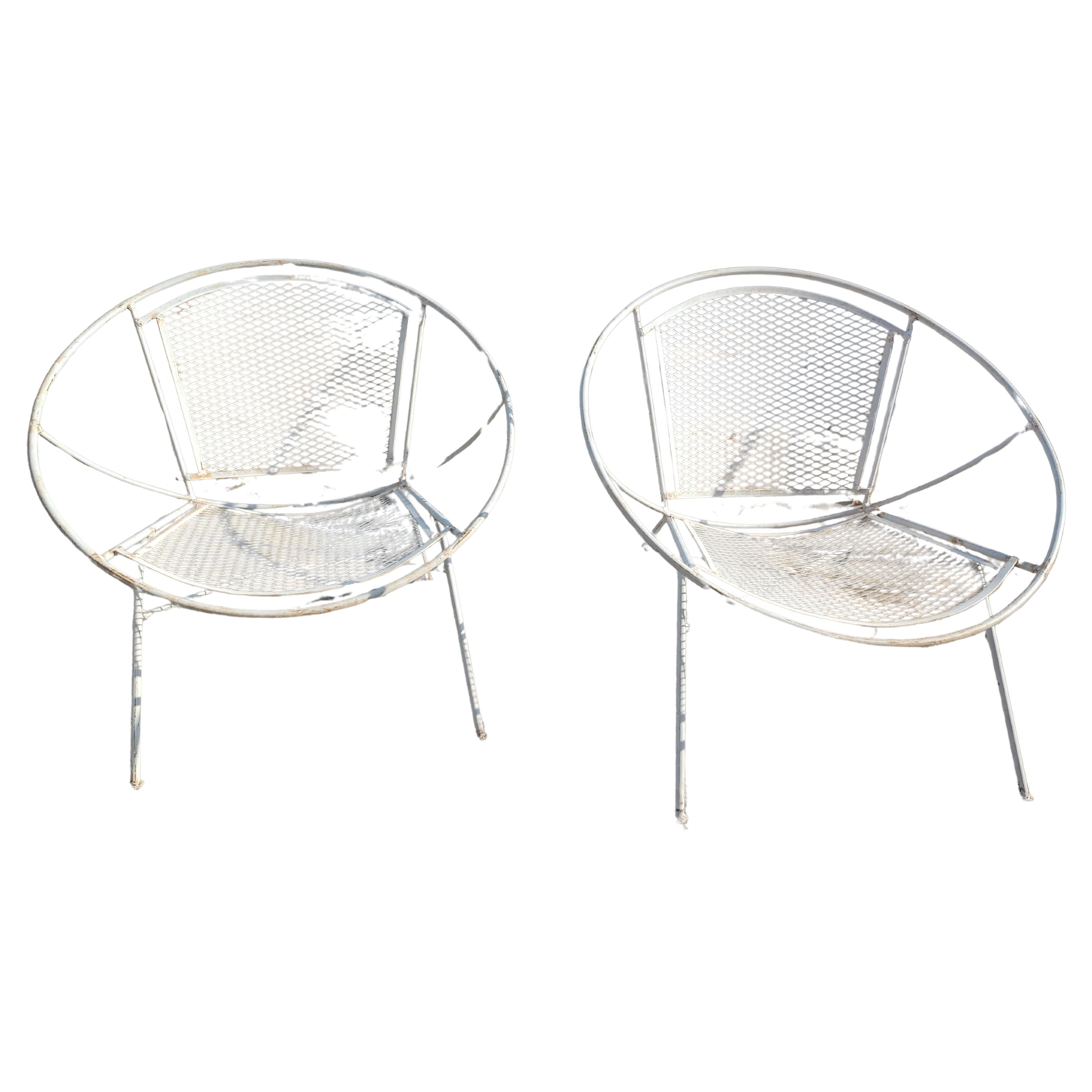 Iron Pair of Mid Century Modern Radar Saucer Chairs by Tempestini for John Salterini  For Sale