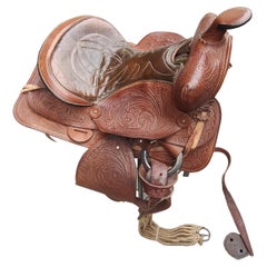 Mid Century Heavily Tooled Western Leather Saddle