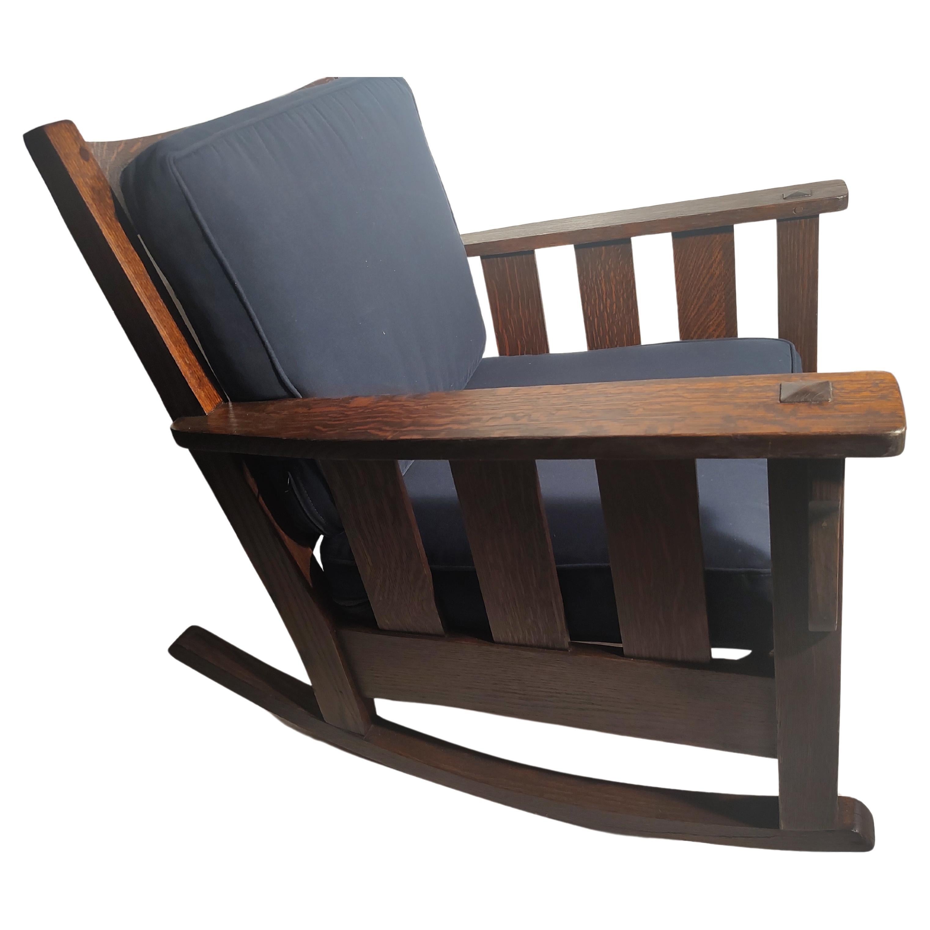 Arts & Crafts Mission Oak Slatted Rocking Chair attributed to Stickley Brothers  For Sale
