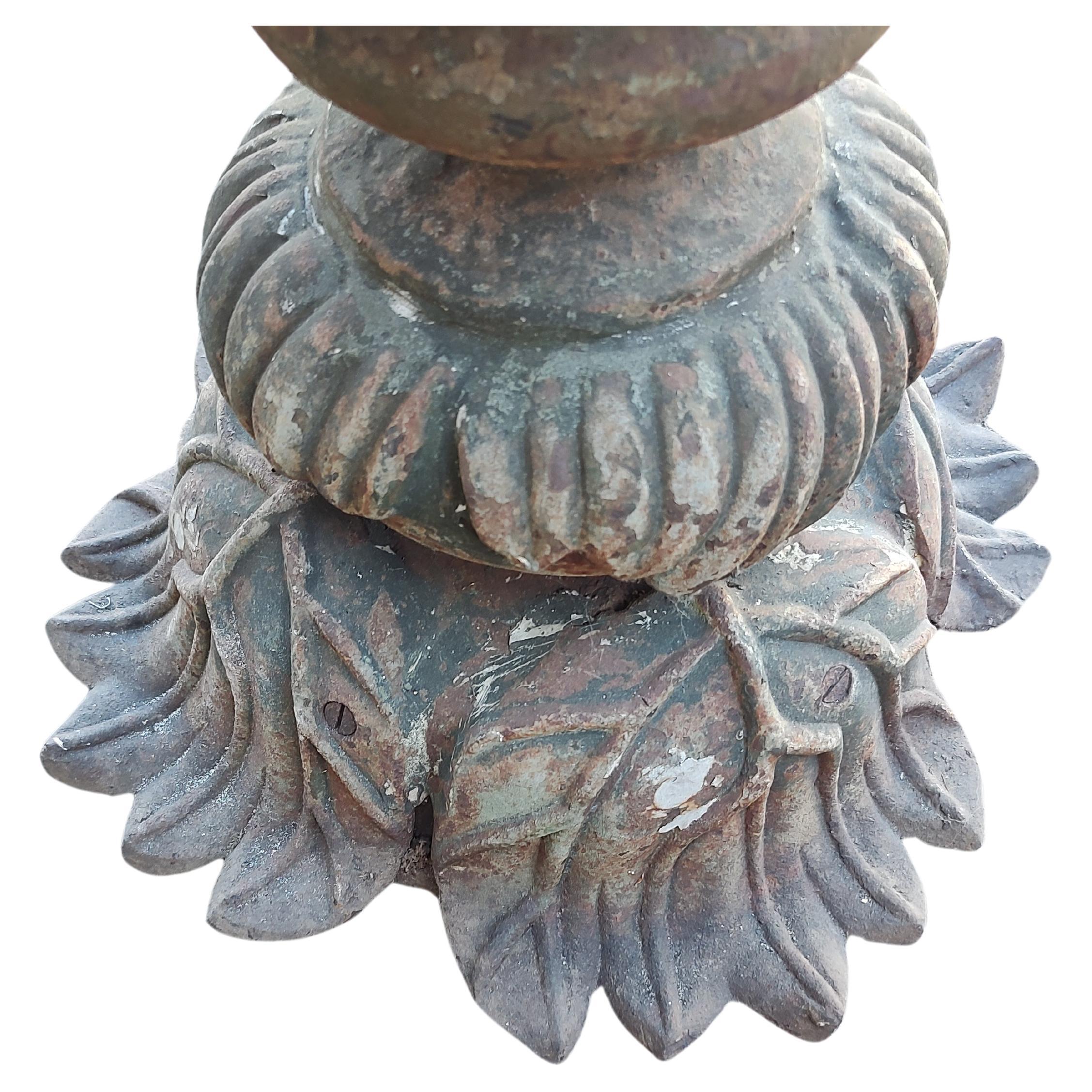 Large Cast Iron Finial Urn with Handle C1875 In Good Condition For Sale In Port Jervis, NY