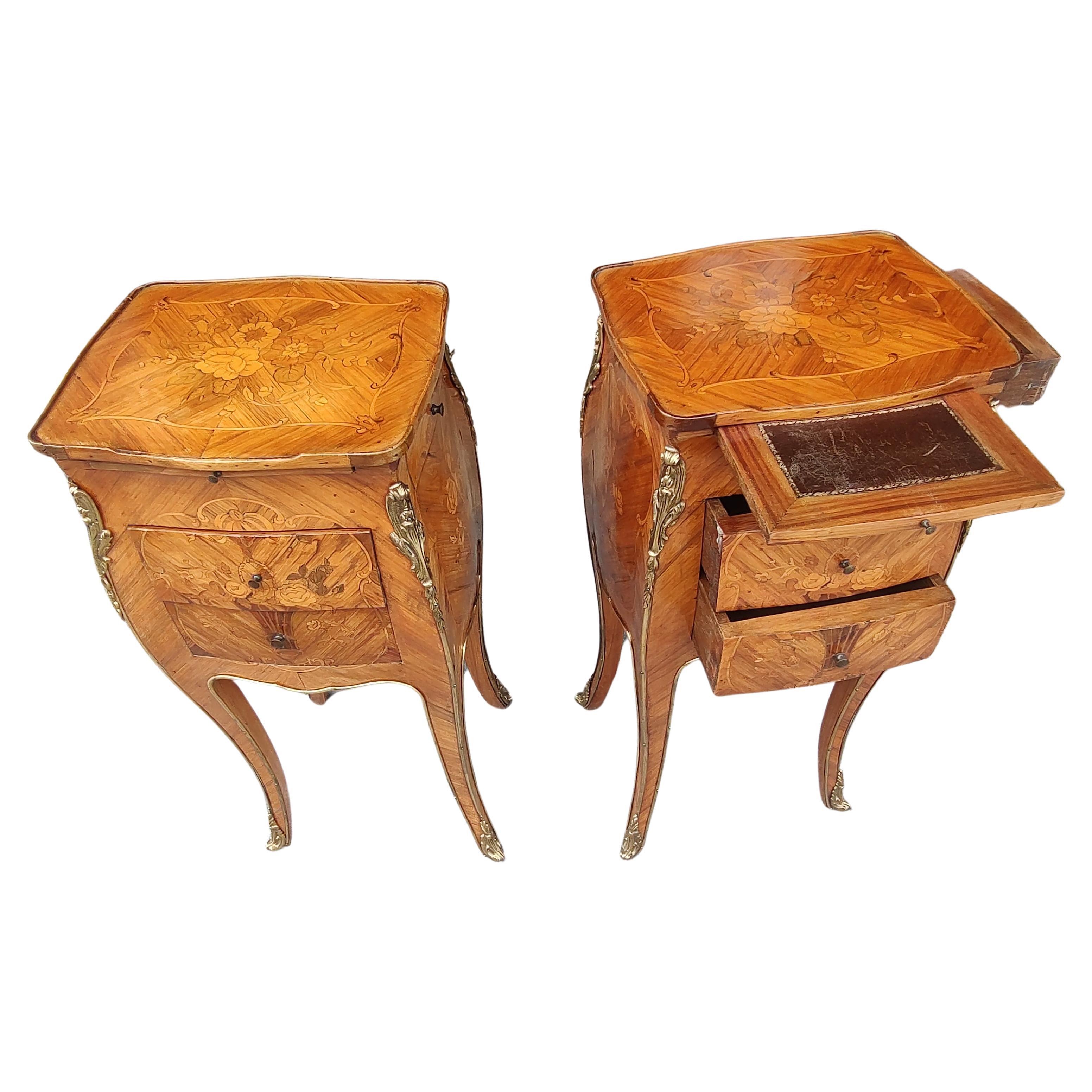 Pair of Louis XIV Night Tables with Marquetry and Bronze Mounts on all sides For Sale